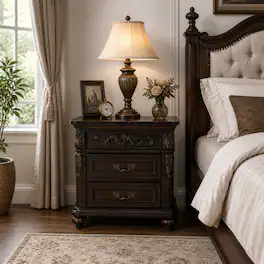 LUCKY ONE - 28" Assembled 3-Drawer Nightstand Solid Wood Frame Carved - Espresso