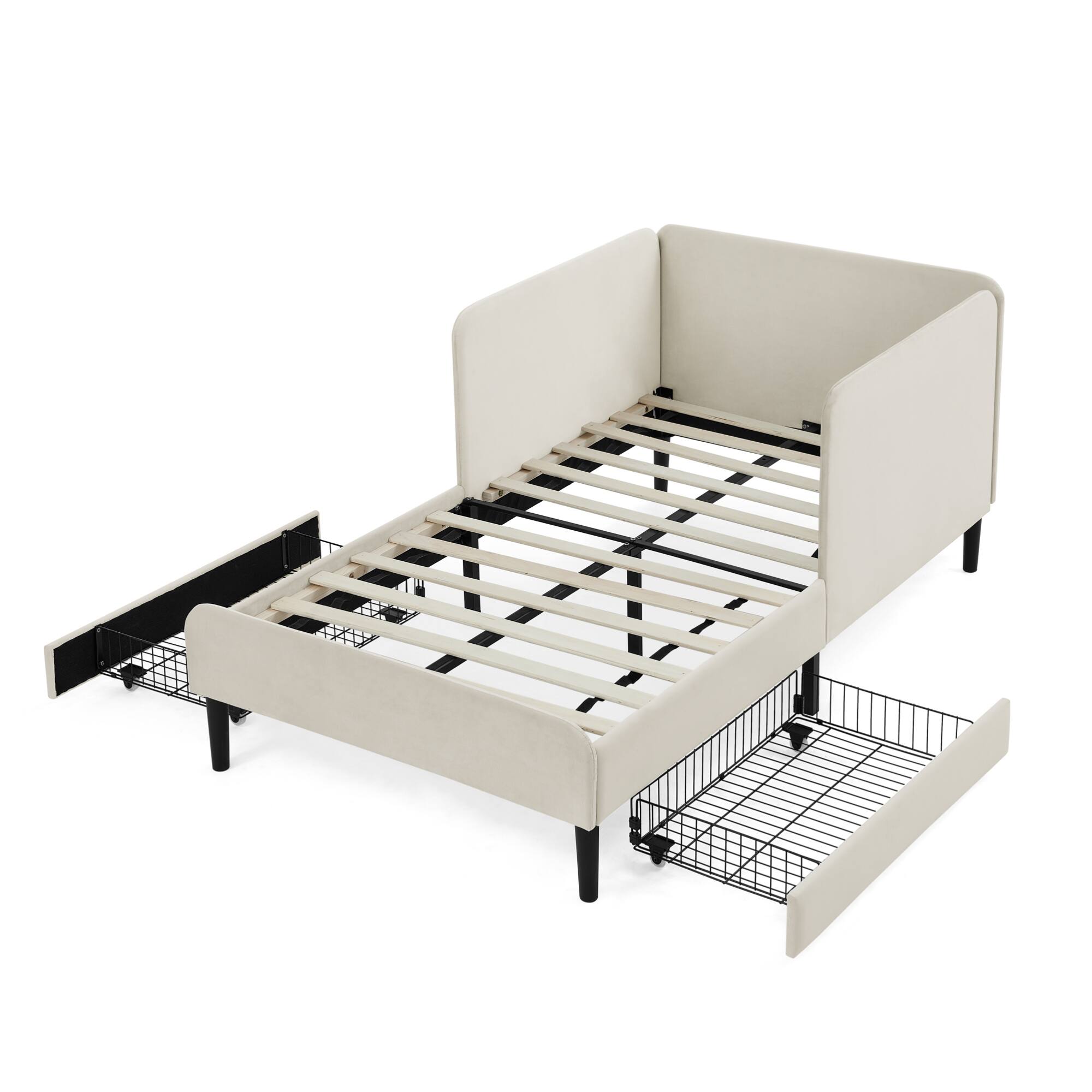 Alt View 7. GOODSILO - Twin Size Upholstered Platform Sofa Bed Frame with Dual Storage Drawers for Space Saving Solutions - Beige.