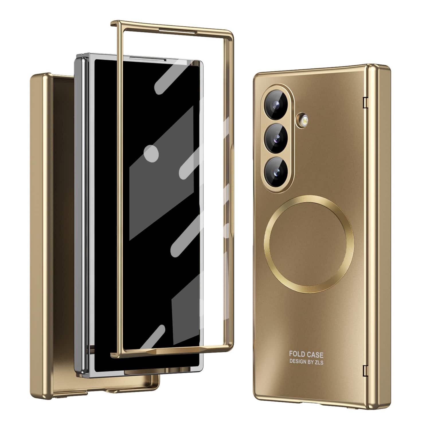 Dteck - Shockproof Electroplated Texture Case for Samsung Galaxy Z Fold7, Magnetic Hard PC Hinge Cover Built in Screen Protector - Gold price history on PriceWatchPro