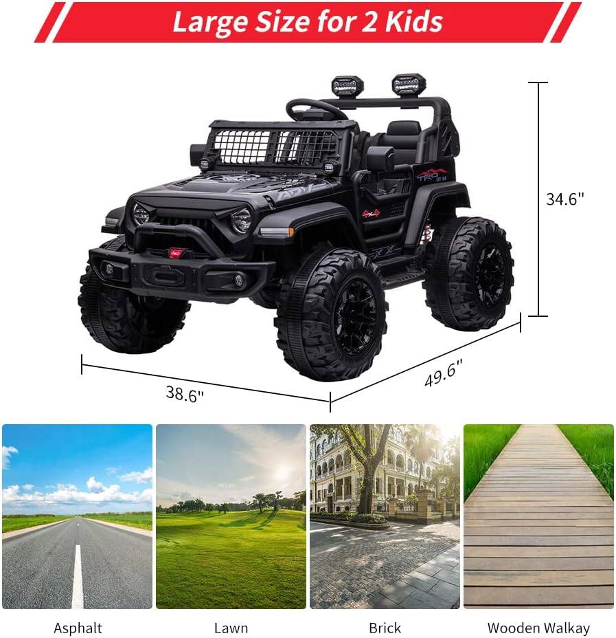 Large Size for 2 Kids

- 34.6" (Height)
- 38.6" (Width)
- 49.6" (Length)

Asphalt  
Lawn  
Brick  
Wooden Walkway