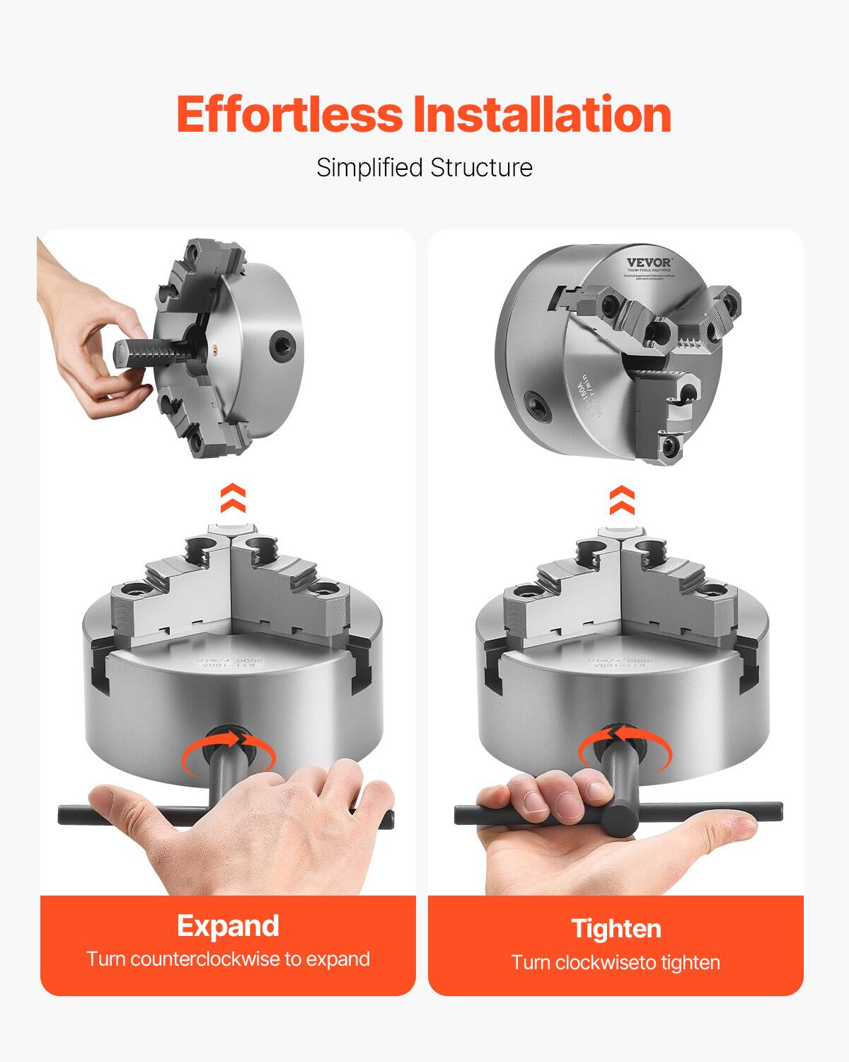Effortless Installation Simplified Structure

Expand
Turn counterclockwise to expand

Tighten
Turn clockwise to tighten