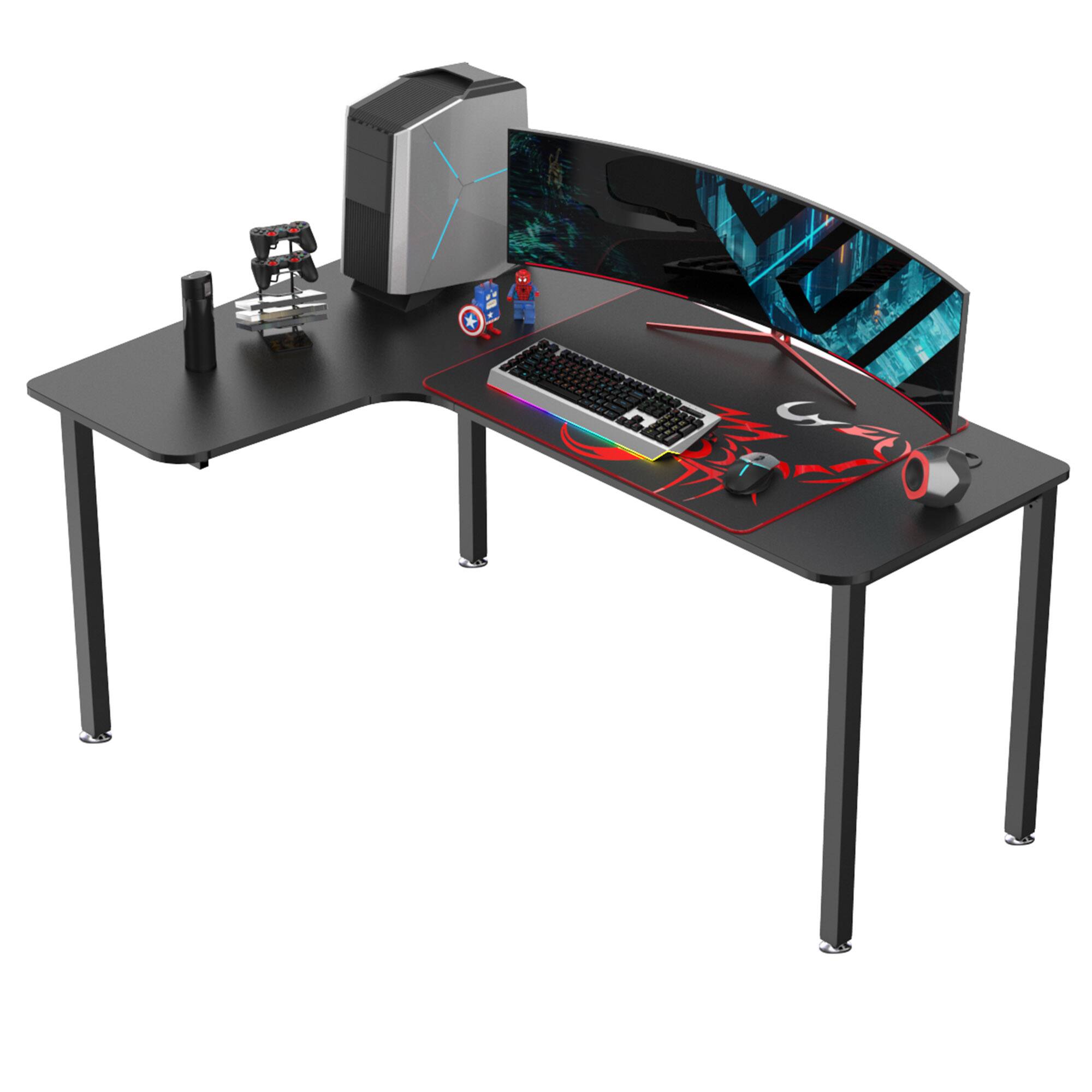Front. Eureka Ergonomic - 61" L-Shaped Corner Gaming Desk with Mouse Pad - Left Side - Black.