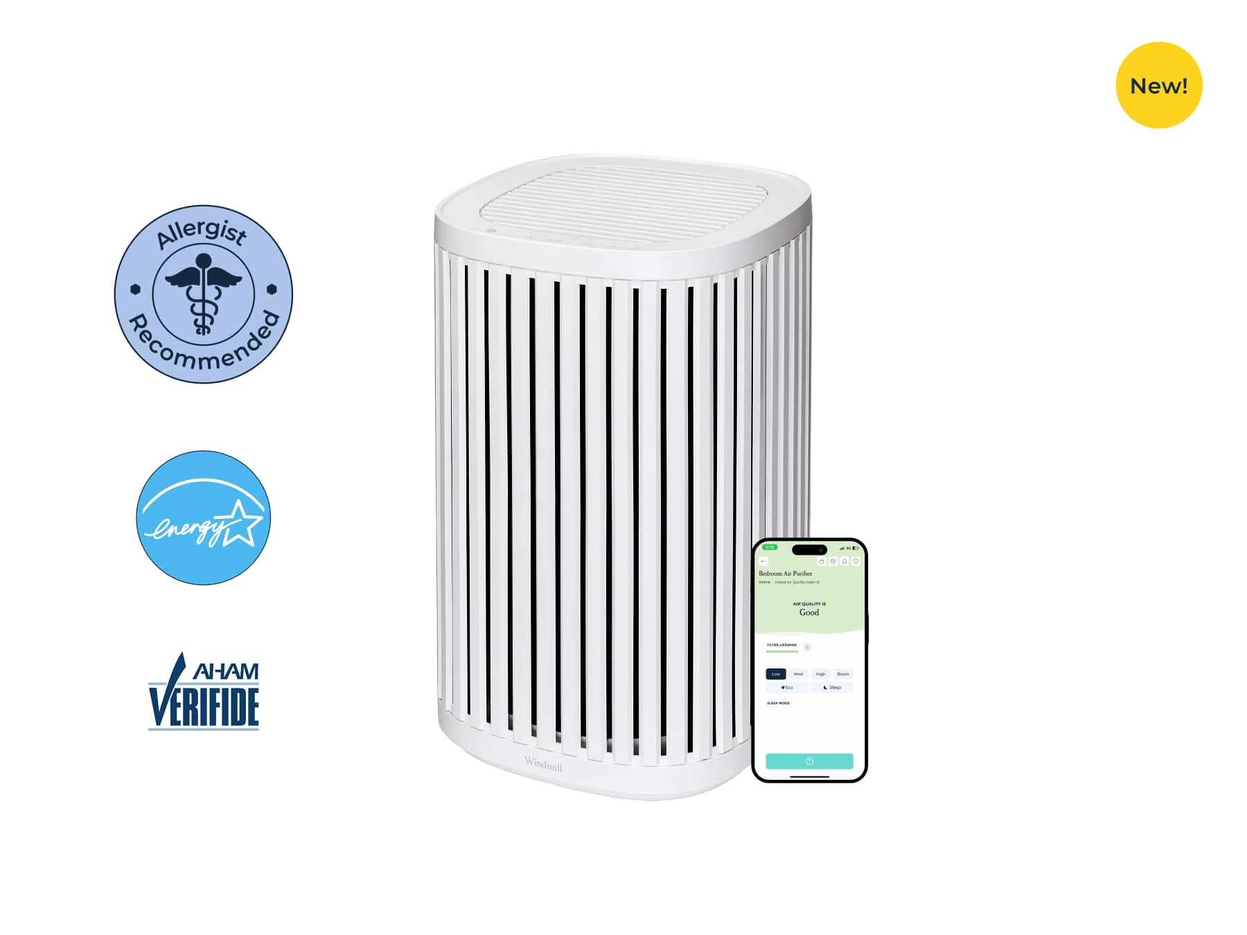 New! Allergist recommended energy-efficient air purifier. AHAM VERIFIED.