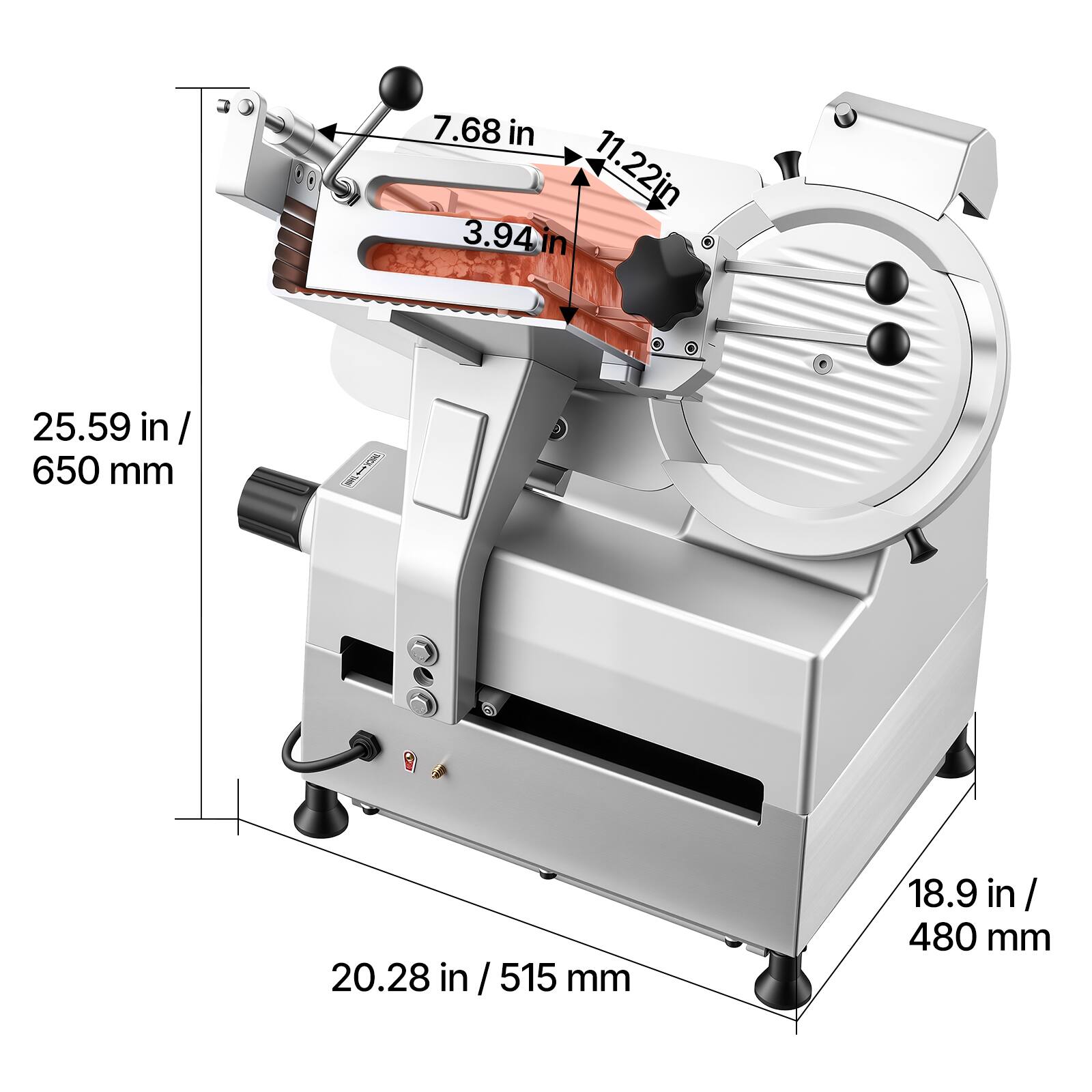 7.68 in  
11.22 in  
3.94 in  
25.59 in / 650 mm  
20.28 in / 515 mm  
18.9 in / 480 mm