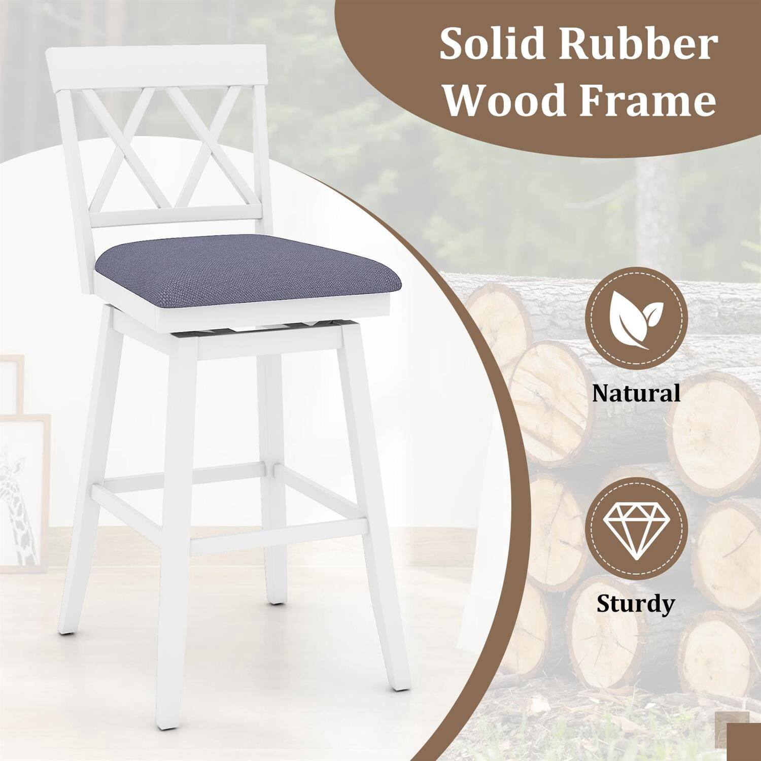 Solid Rubber Wood Frame  
Natural  
Sturdy