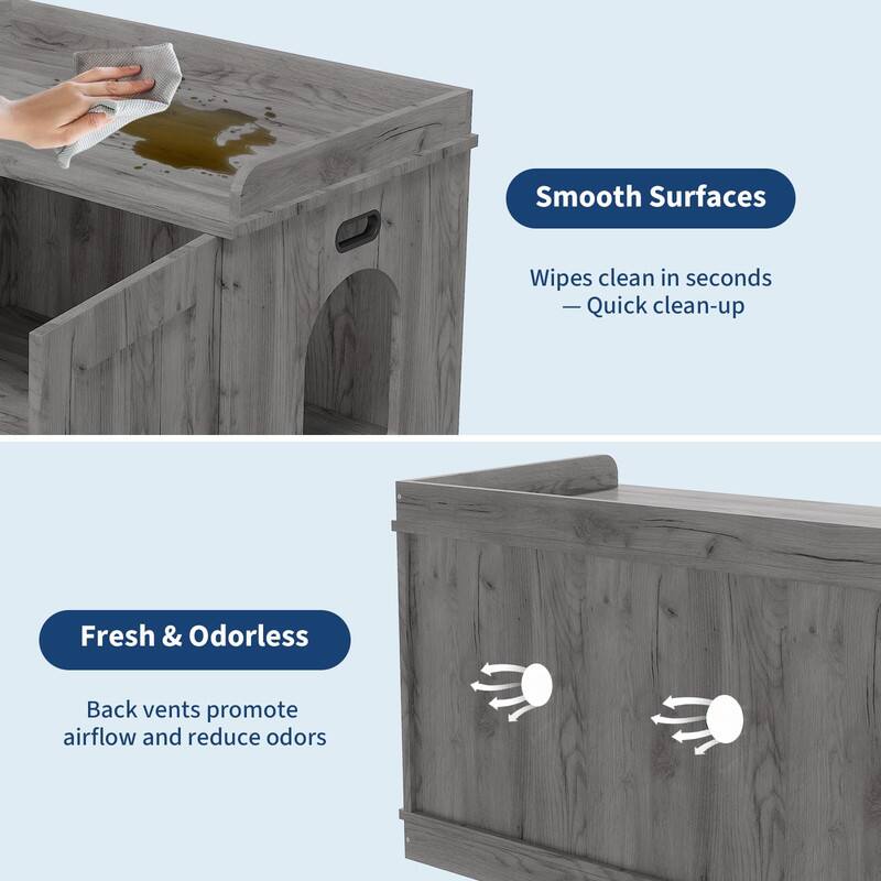 Smooth Surfaces  
Wipes clean in seconds  
— Quick clean-up  

Fresh & Odorless  
Back vents promote airflow and reduce odors