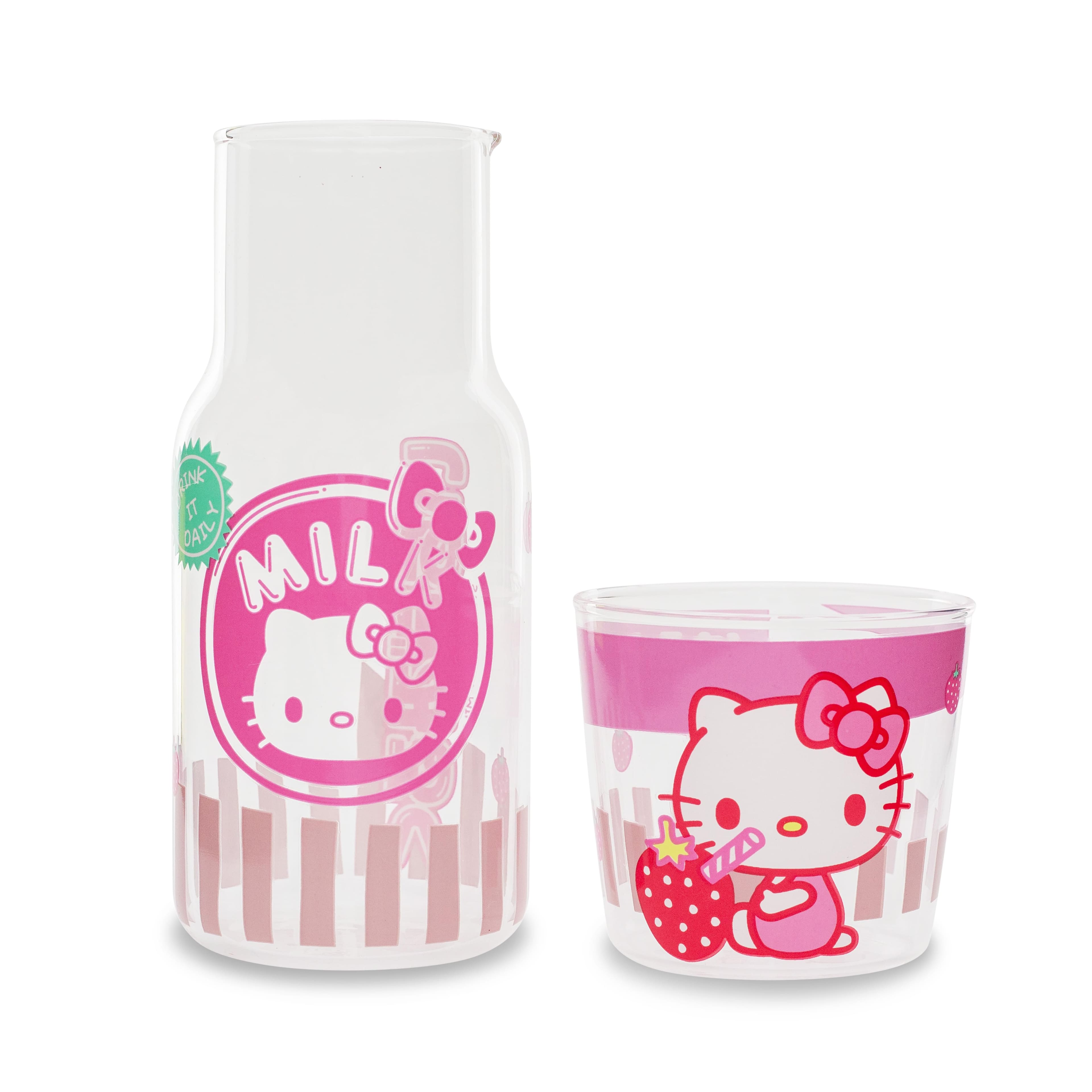 Silver Buffalo - Sanrio Hello Kitty Strawberry Milk 18-Ounce Glass Pitcher and 8-Ounce Cup - Clear price history on PriceWatchPro