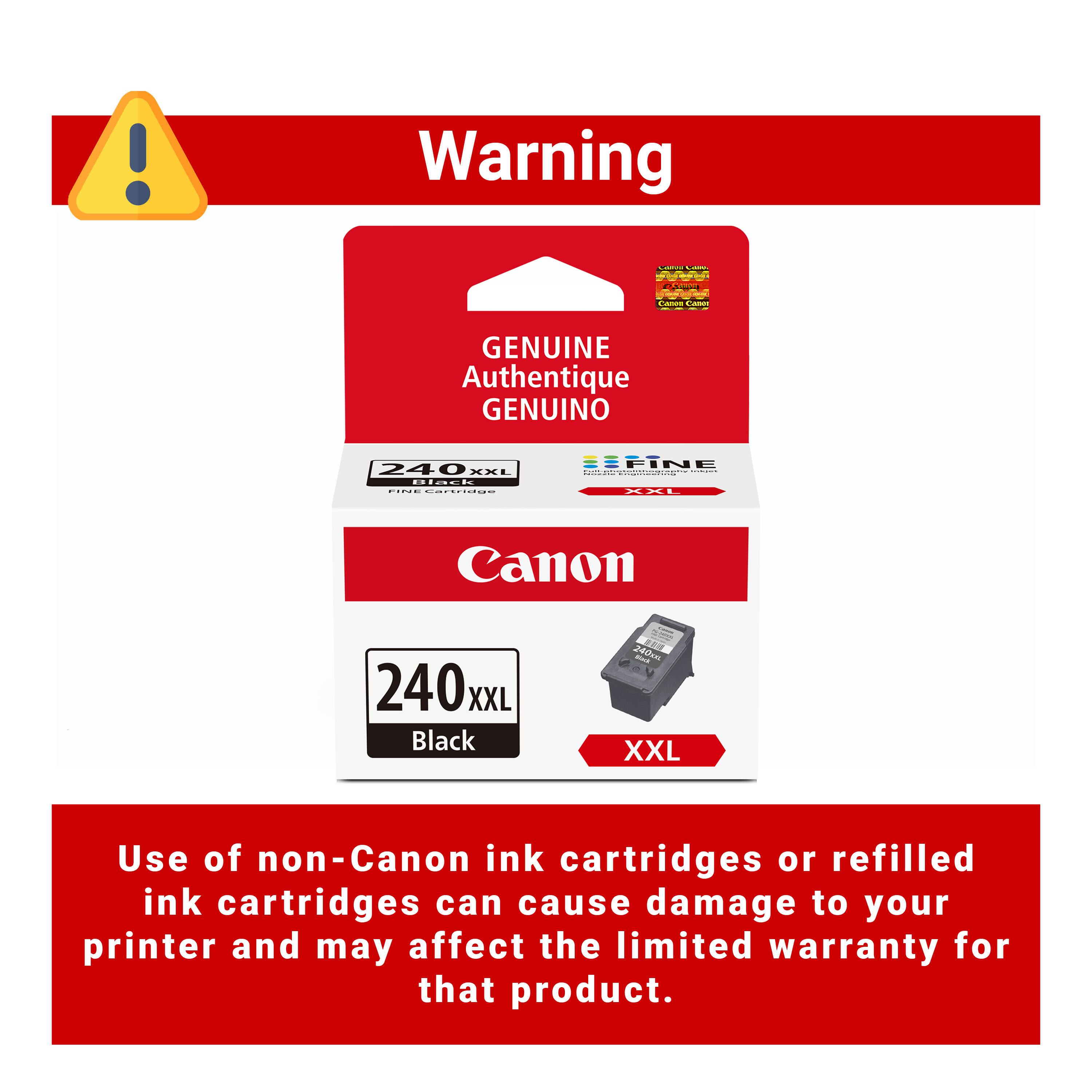 Warning: Use of non-Canon ink cartridges or refilled ink cartridges can cause damage to your printer and may affect the limited warranty for that product.