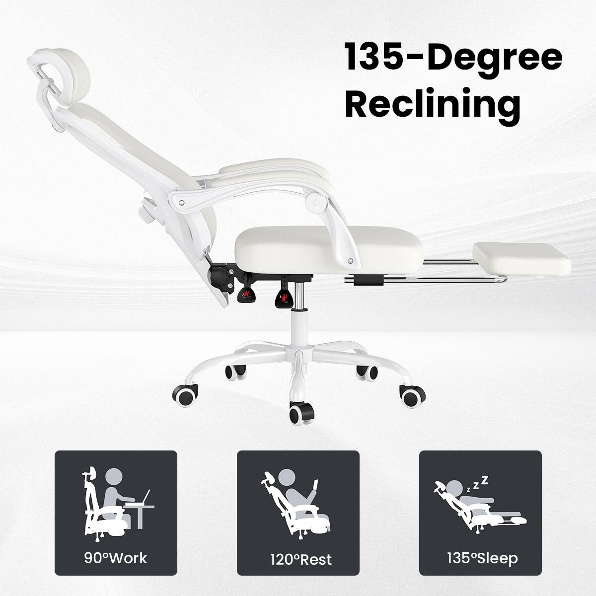 135-Degree Reclining

90° Work

120° Rest

135° Sleep
