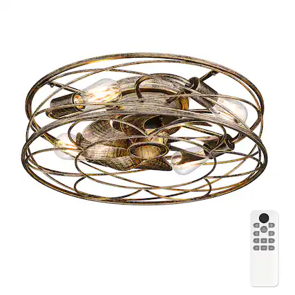 Front. JAZAVA - 20-Inch Black and Gold Low Profile Indoor Ceiling Fan with Light, 100-240V - Black and Gold.