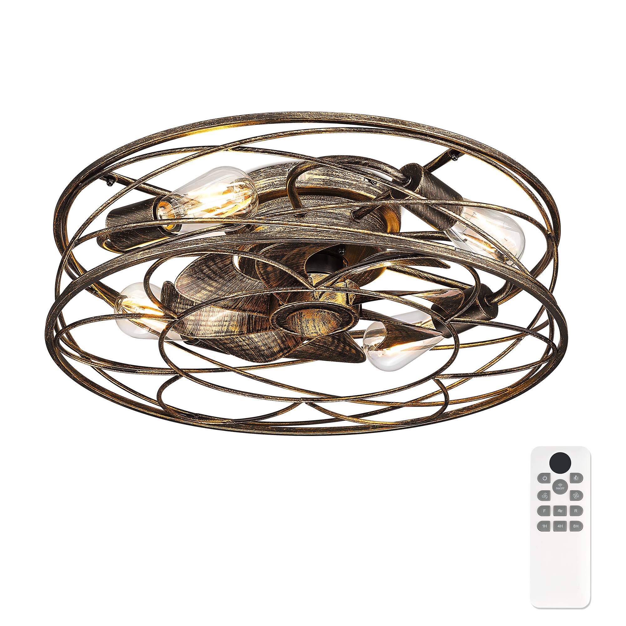 Front. JAZAVA - 20-Inch Black and Gold Low Profile Indoor Ceiling Fan with Light, 100-240V - Black and Gold.