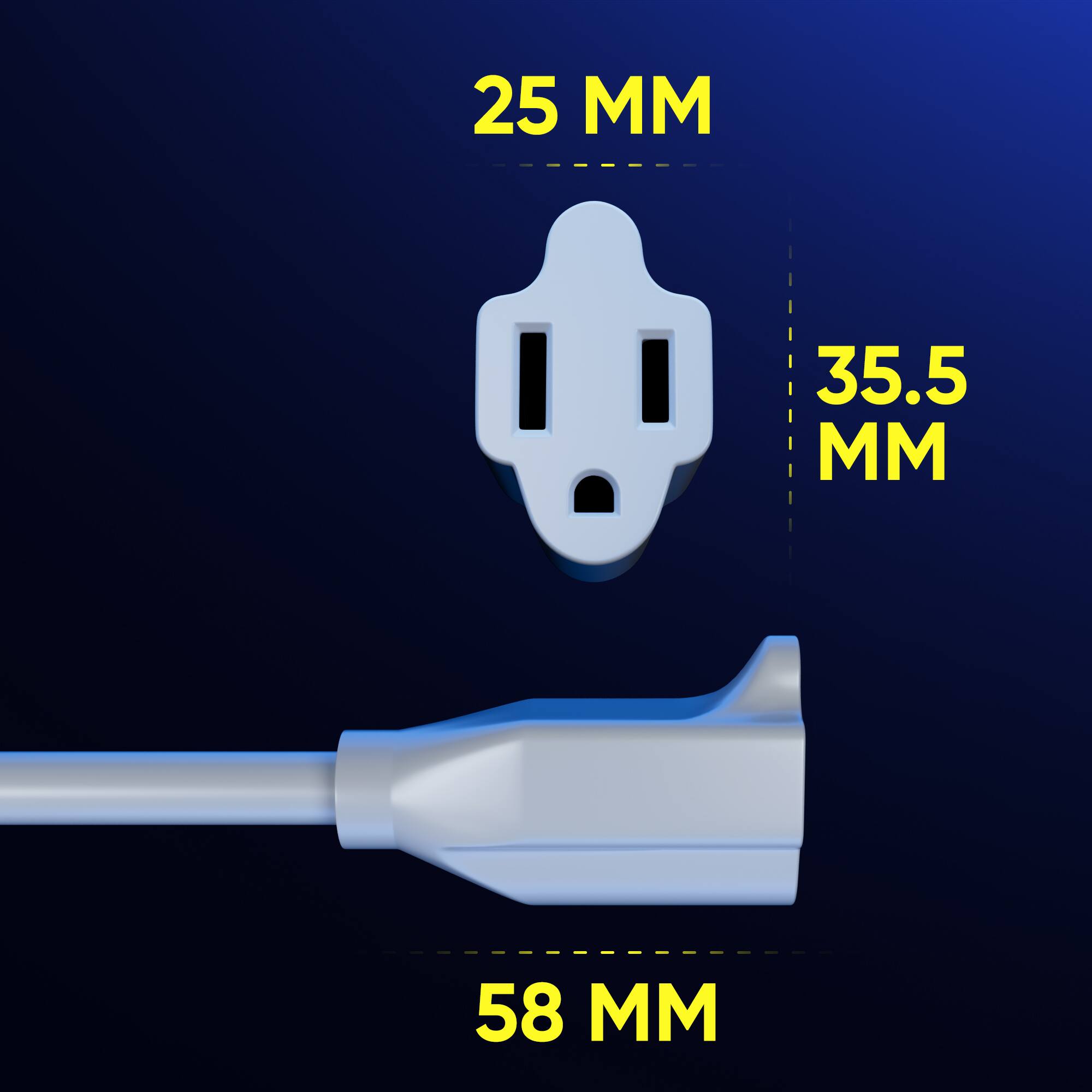 Alt View 2. Maximm - 2 Foot 360° Rotating Flat Plug Extension Cord/Wire, 3 Prong Grounded Wire 16 Awg Power Cord - UL Certified - White.