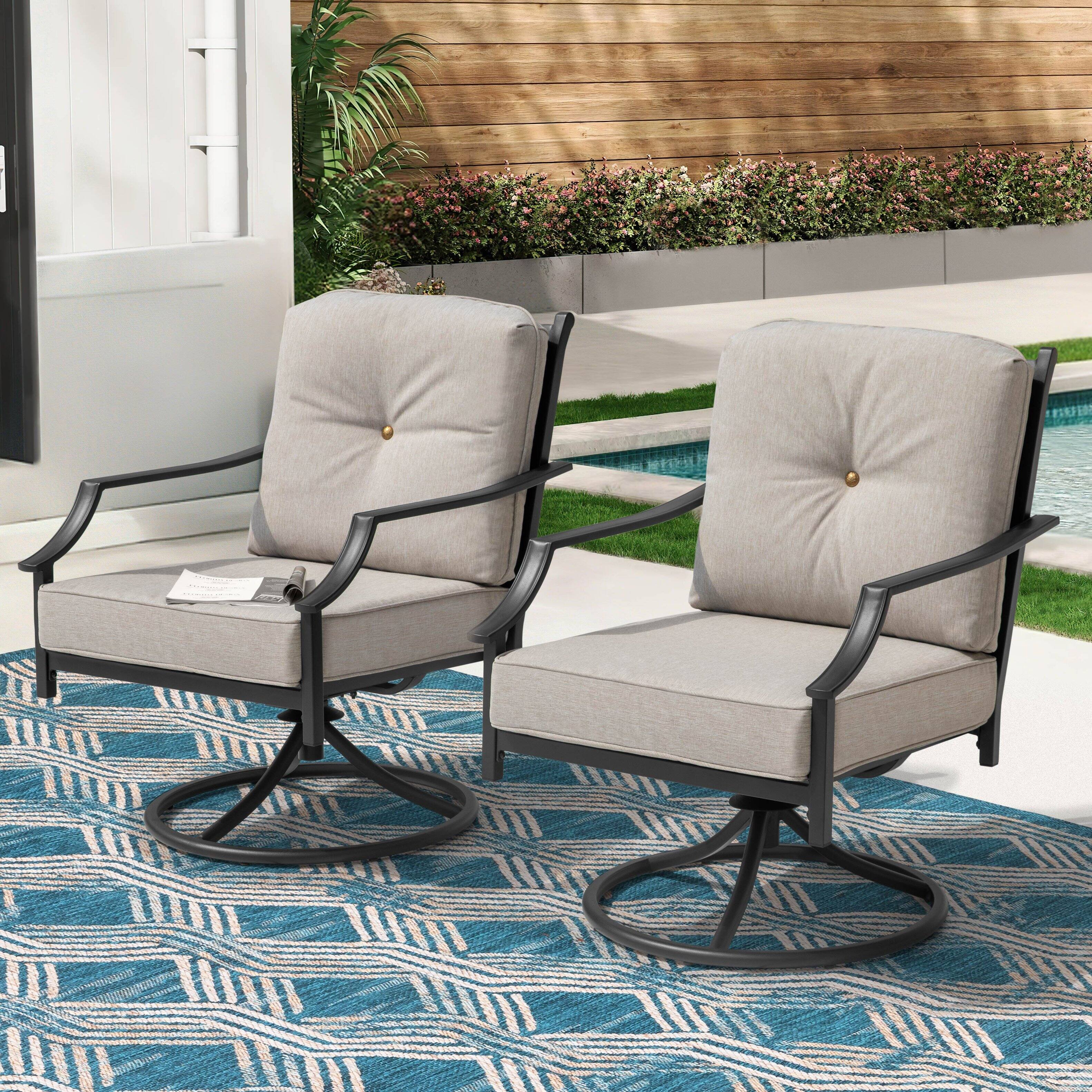 Left. Nuu Garden - 2-Piece Outdoor Swivel Patio Sofas with Thick Olefin Cushions and Wide Seat - Crisscross Design (Black and Beige).
