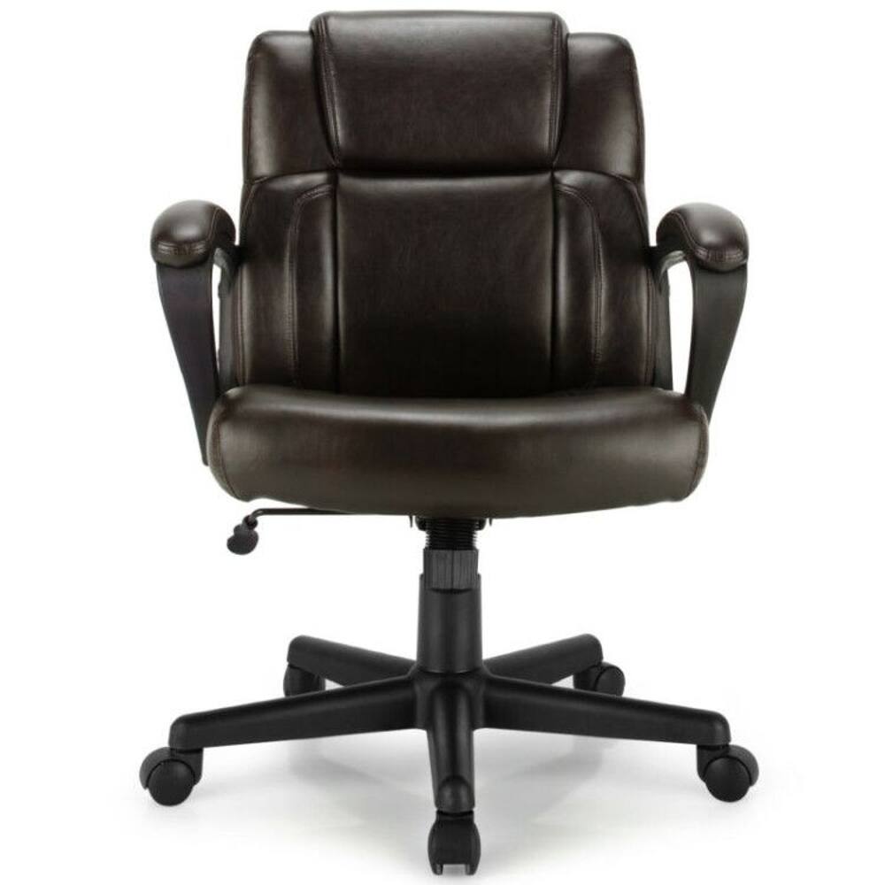 Left. Loheer - Loheer Leather Executive Office Chair Adjustable Computer Desk Chair Brown PU Ergonomic Swivel Chair - Brown.