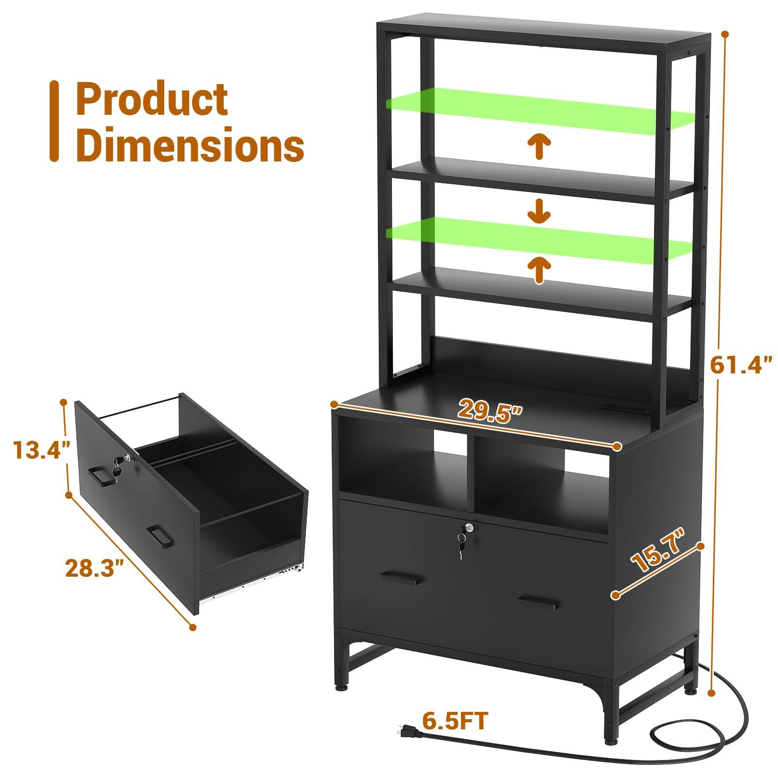 Product Dimensions

- Width: 29.5"
- Depth: 15.7"
- Height: 61.4"
- Drawer Width: 28.3"
- Drawer Height: 13.4"
- Overall Height: 6.5FT