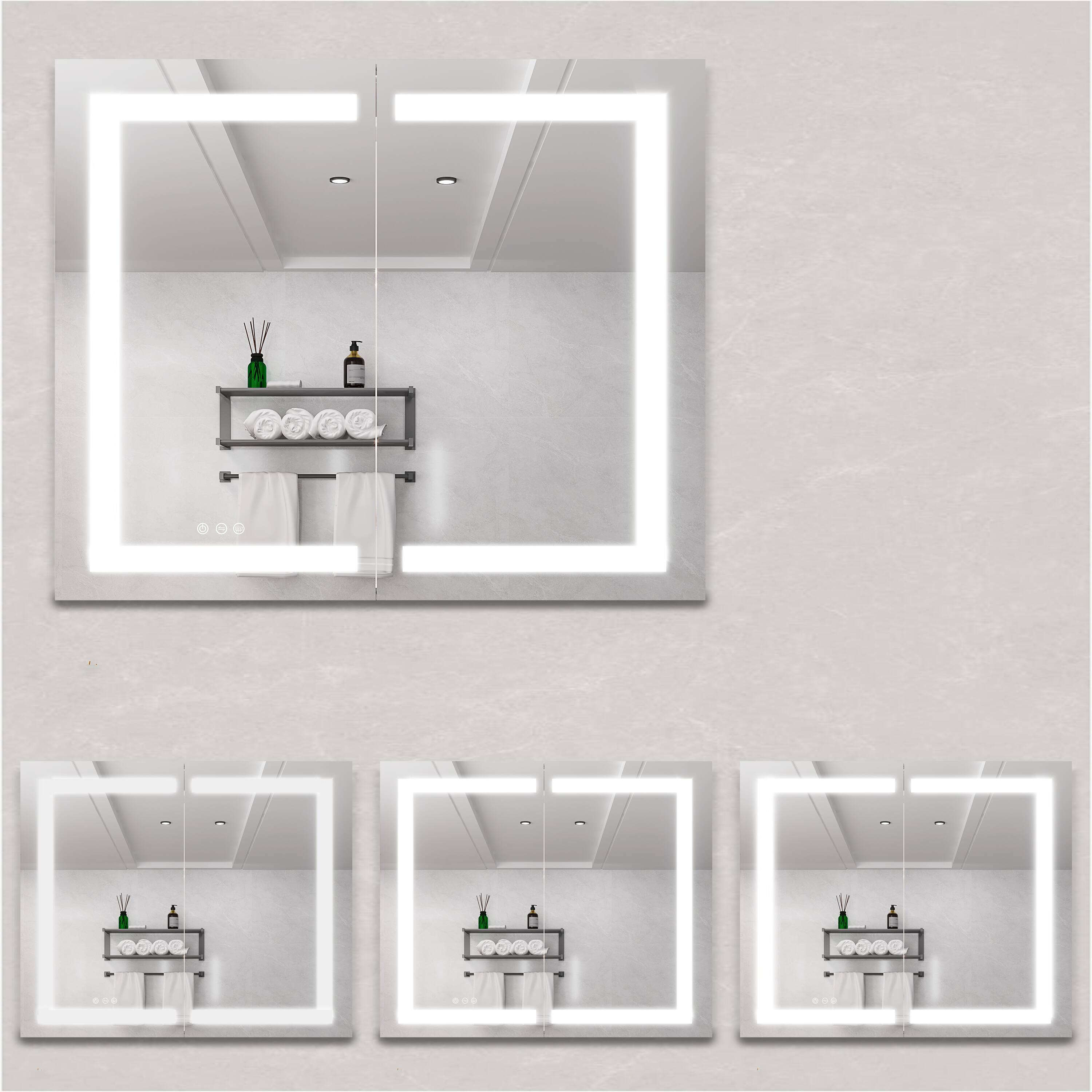 Alt View 3. Boyel Living - 36x30 Inch Medicine Cabinet with LED Vanity Mirror Double Door Anti Fog Waterproof Dimmable - Silver.