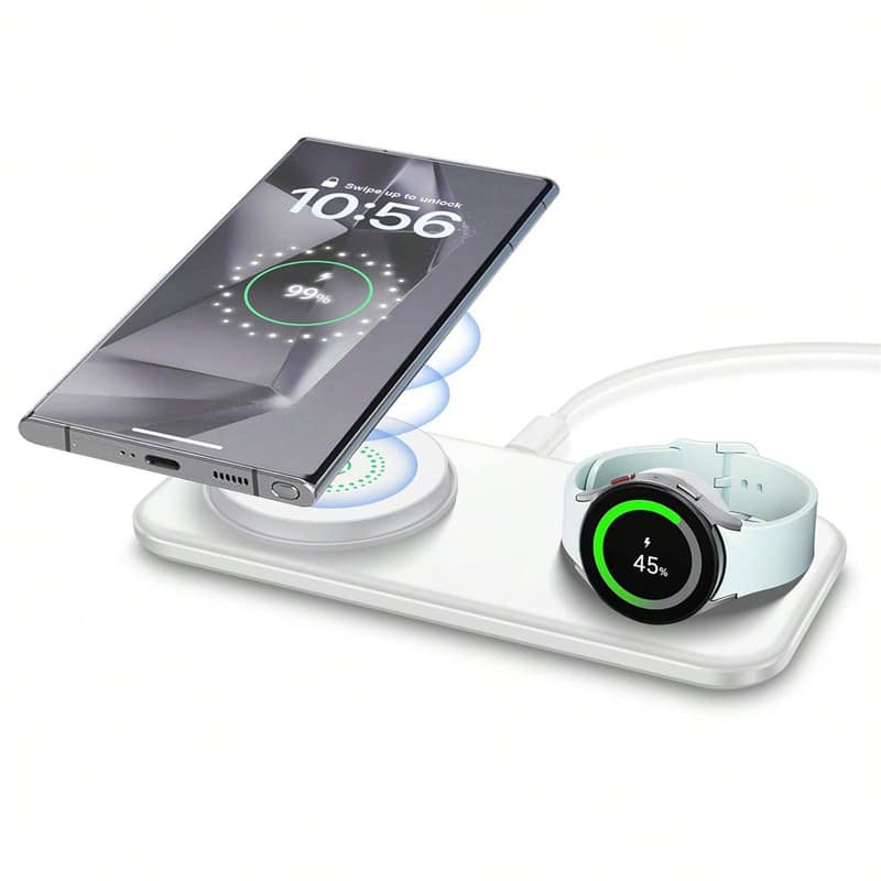 SKRAN - 2 In 1 Wireless Charger Pad - Multiple Devices Fast Charging Station For Galaxy Watch, Galaxy S25, Galaxy Buds3 2 Pro - White