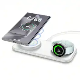 SKRAN - 2 In 1 Wireless Charger Pad - Multiple Devices Fast Charging Station For Galaxy Watch, Galaxy S25, Galaxy Buds3 2 Pro - White