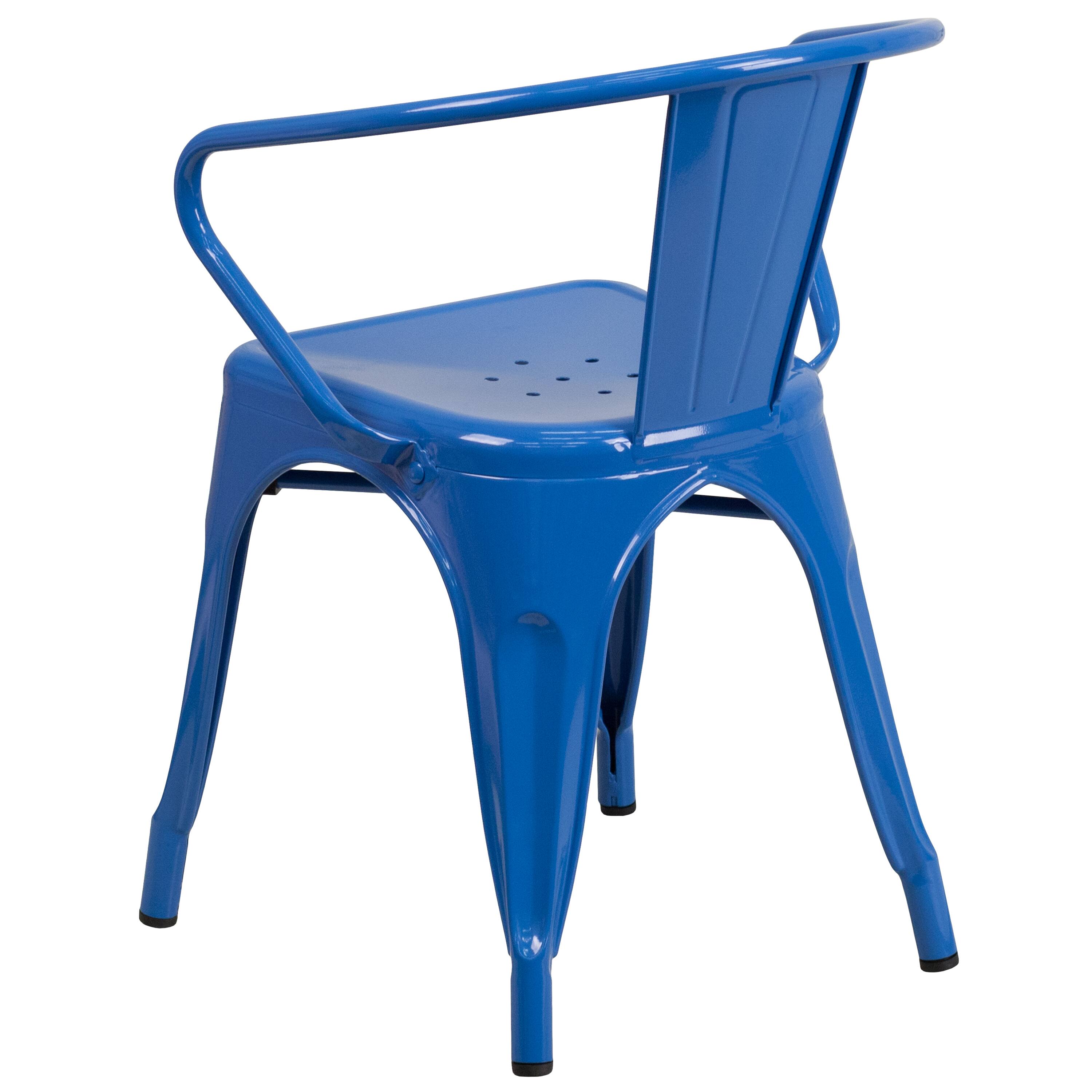 Alt View 5. Emma + Oliver - Commercial Grade Colorful Metal Indoor-Outdoor Chair with Arms - Blue.