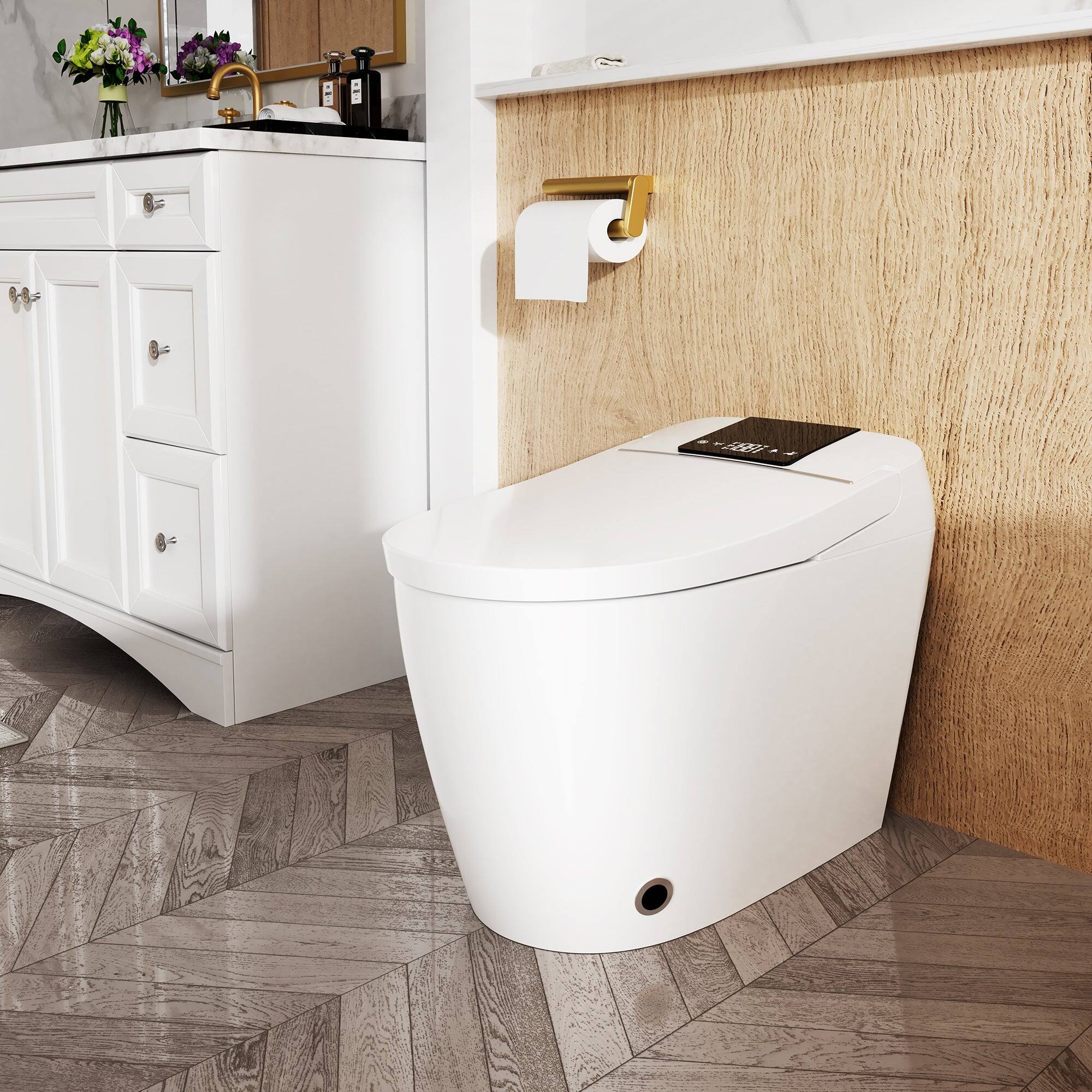 Alt View 2. Boyel Living - Smart Toilet Ceramic Body UV Sterilization Heated Seat Multi Wash Auto Flush with Remote - White.