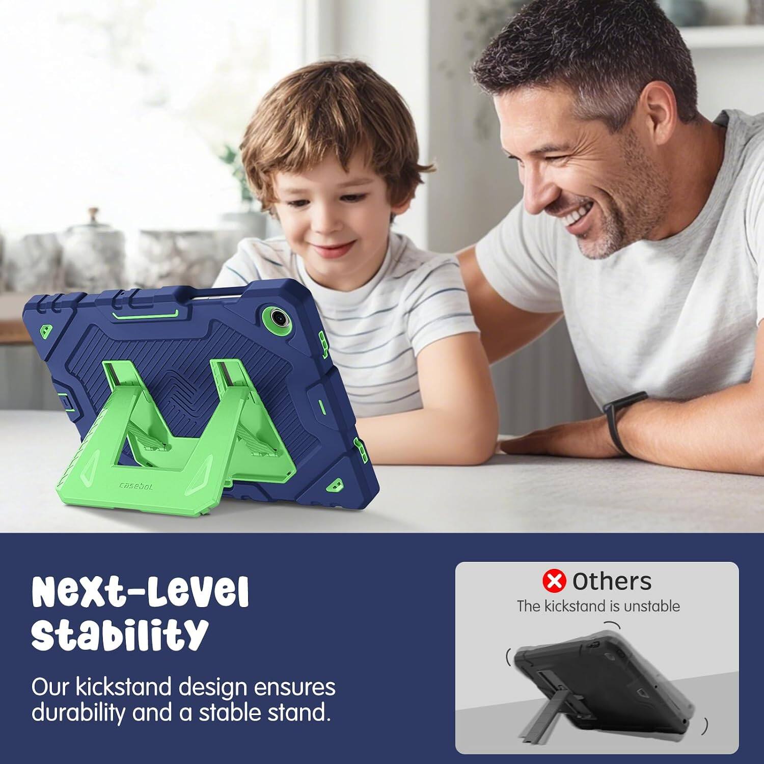 Next-Level Stability  
Our kickstand design ensures durability and a stable stand.  
Others  
The kickstand is unstable