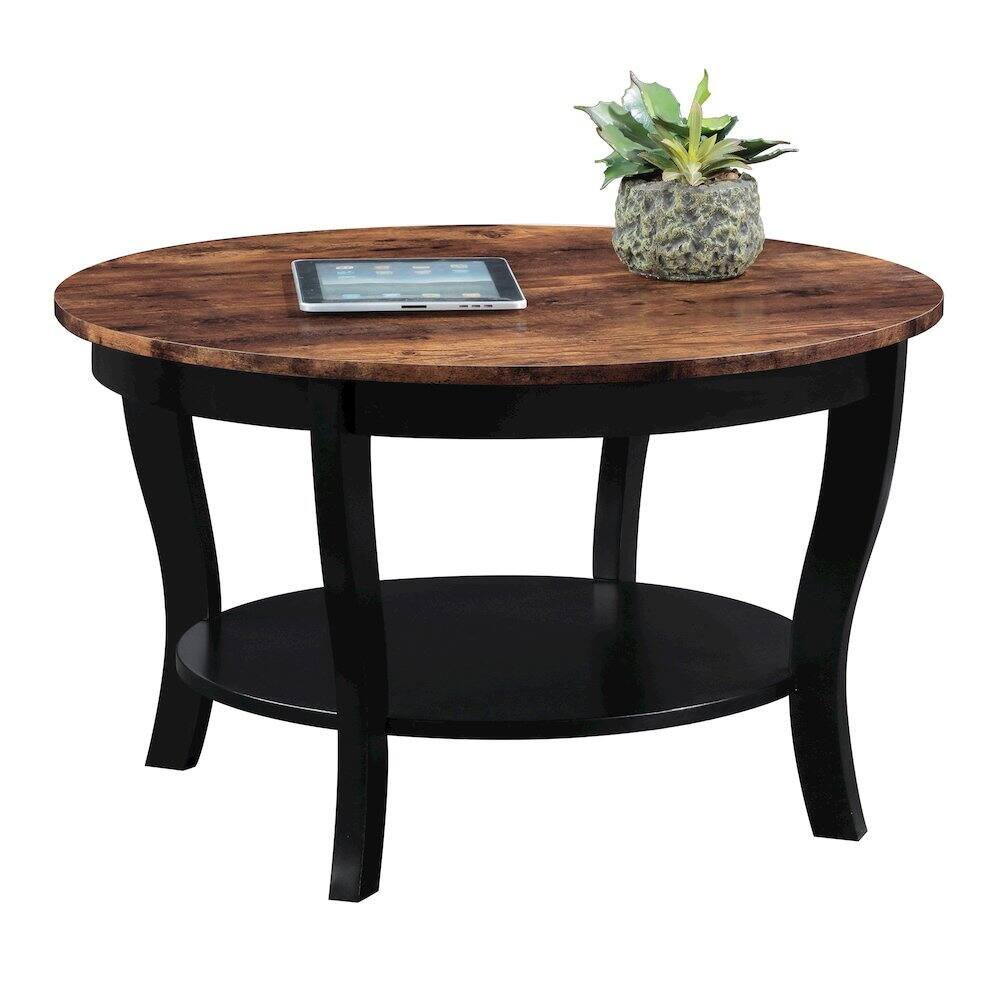 Angle. Coaster Co. of America - American Heritage Round Coffee Table with Shelf - Barnwood/Black.