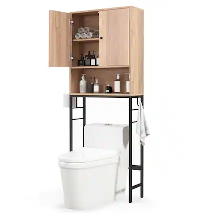 Front. Costway - Costway Over The Toilet Storage Cabinet Free Standing Toilet Rack with Adjustable Shelf Natural - brown.