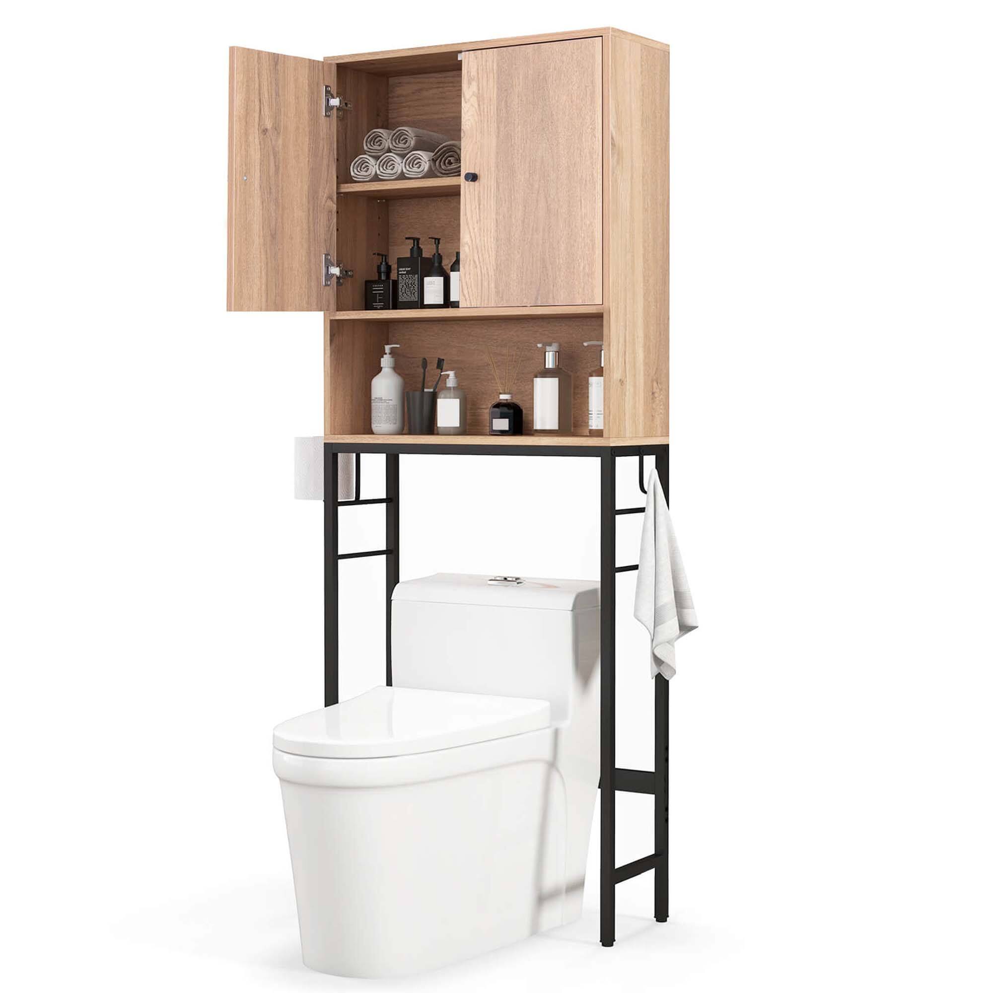 Front. Costway - Costway Over The Toilet Storage Cabinet Free Standing Toilet Rack with Adjustable Shelf Natural - brown.
