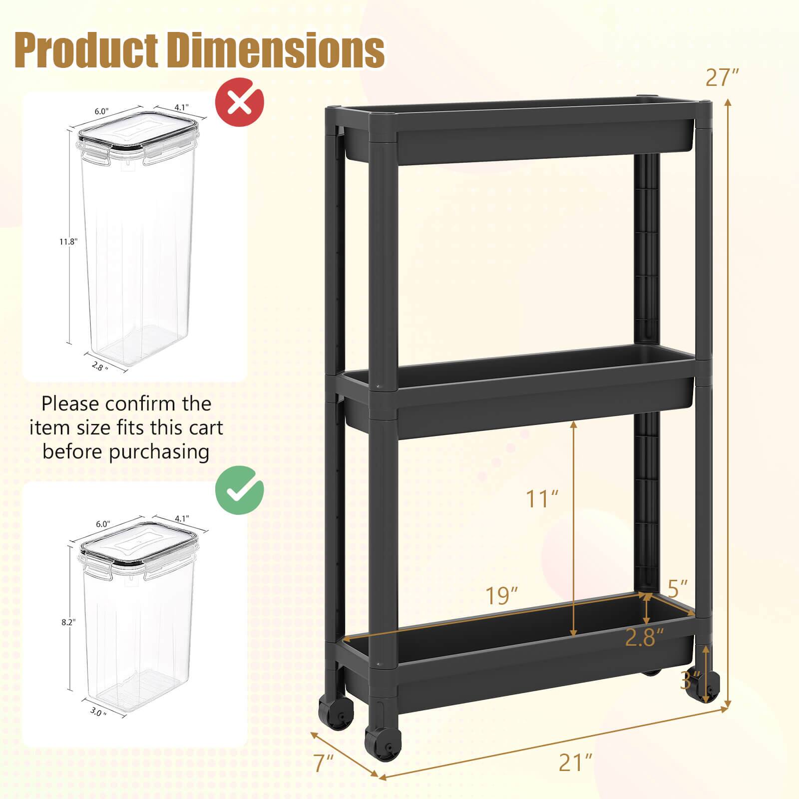 Product Dimensions: 6.0" x 4.1" x 11.8"  
Cart Dimensions: 27" x 21" x 19"  
Please confirm the item size fits this cart before purchasing.