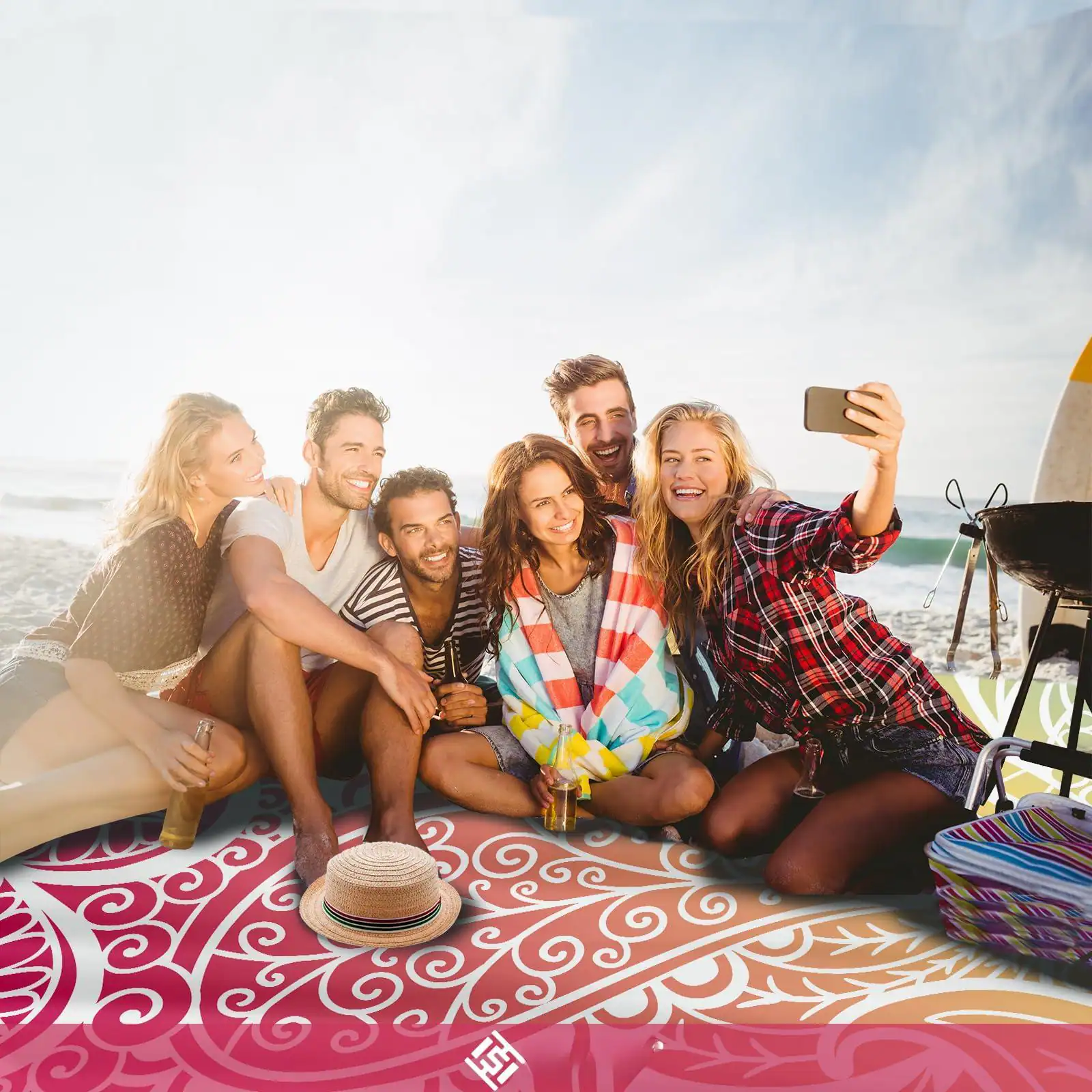 Alt View 3. Reds Spade - Beach Blanket Waterproof Sandproof Oversized Sand Free Mat With Corner Pockets Portable Mesh Bag (ombre Rai... - Ombre Purple Blue.