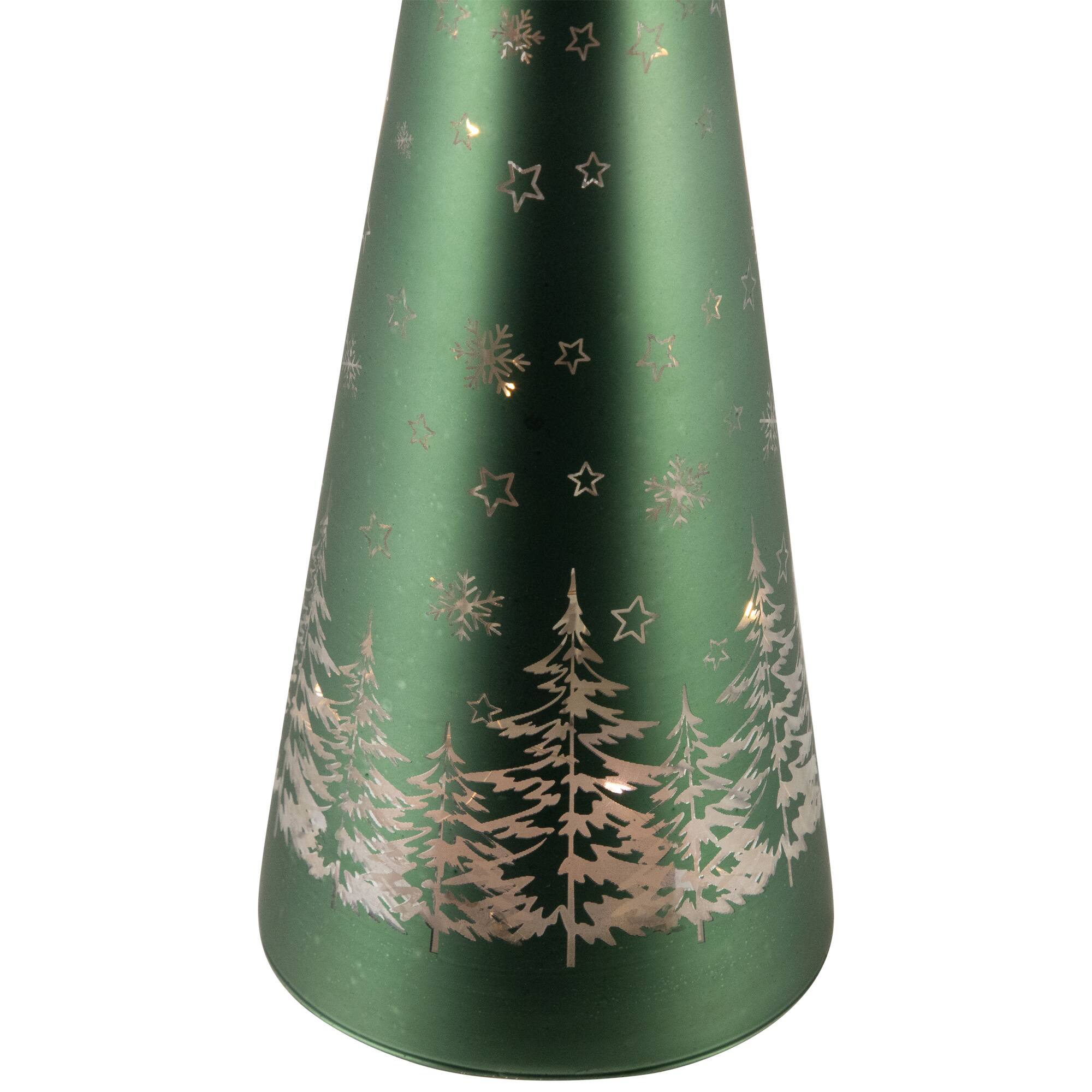 Alt View 3. Northlight - LED Lighted Snowy Forest Glass Christmas Cone Tree Decoration  - 11.5" - Green.