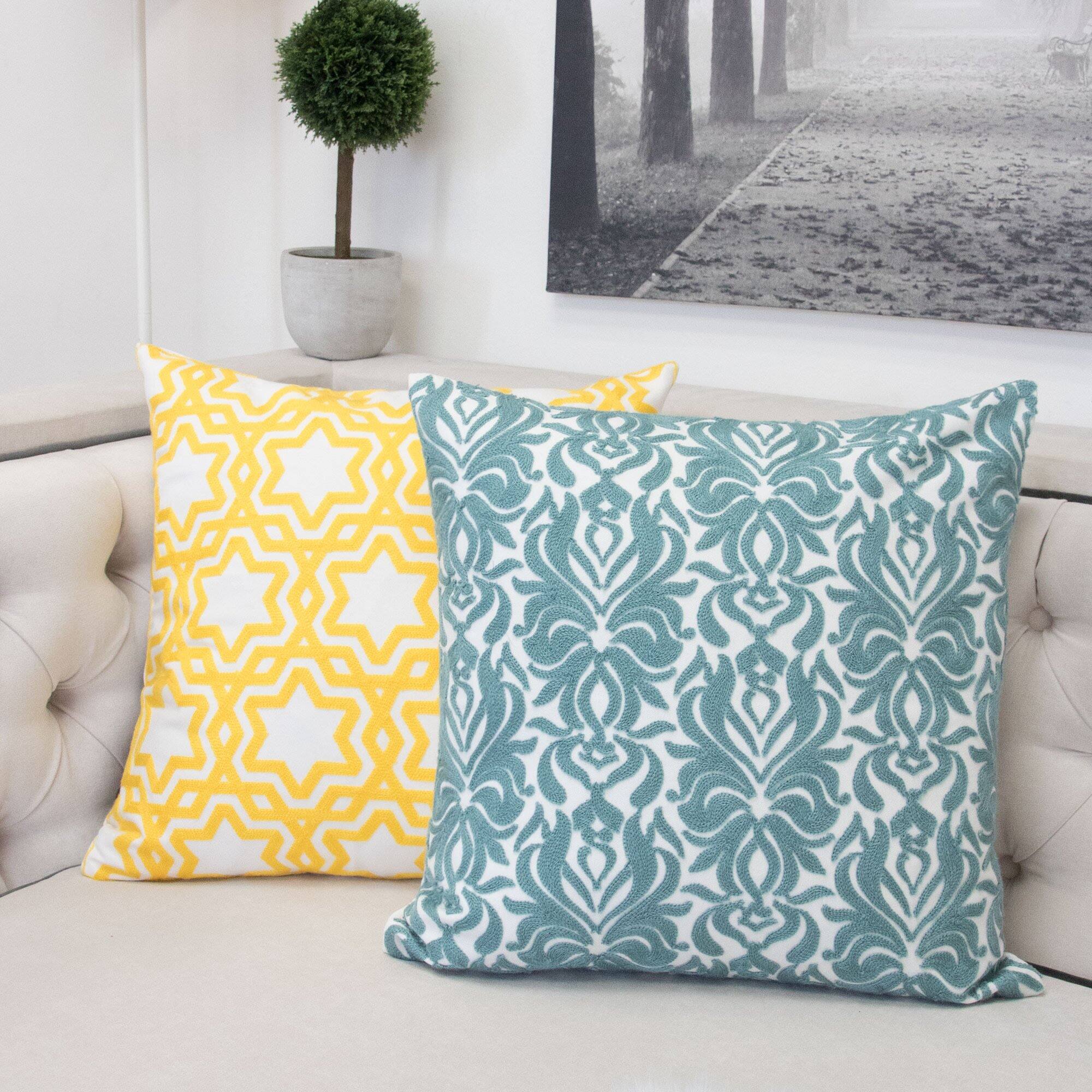 Alt View 1. LuXeo - 2-Pack Indoor Cotton Throw Pillow / Color:Teal,Size:18" x 18" - SPA.