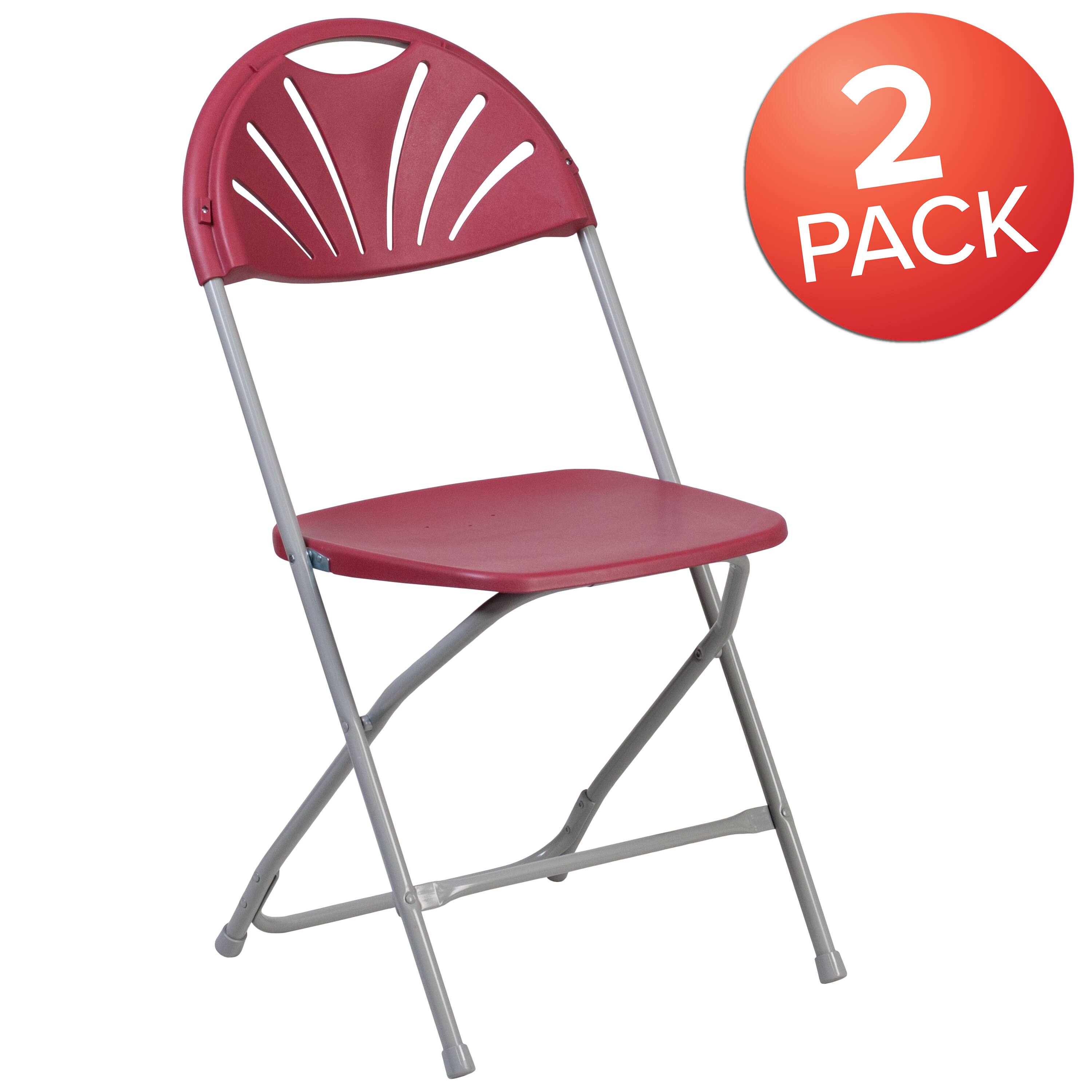 Alt View 1. Emma + Oliver - 2 Pack Wedding Party Event Fan Back Plastic Folding Chair Home Office - Burgundy.