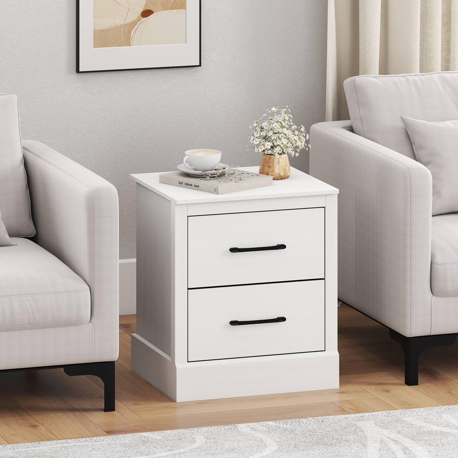 Alt View 1. Gymax - Gymax Set Of 2 18.5'' Farmhouse Nightstand w/2 Drawers Compact Size End Table Living Room - White.