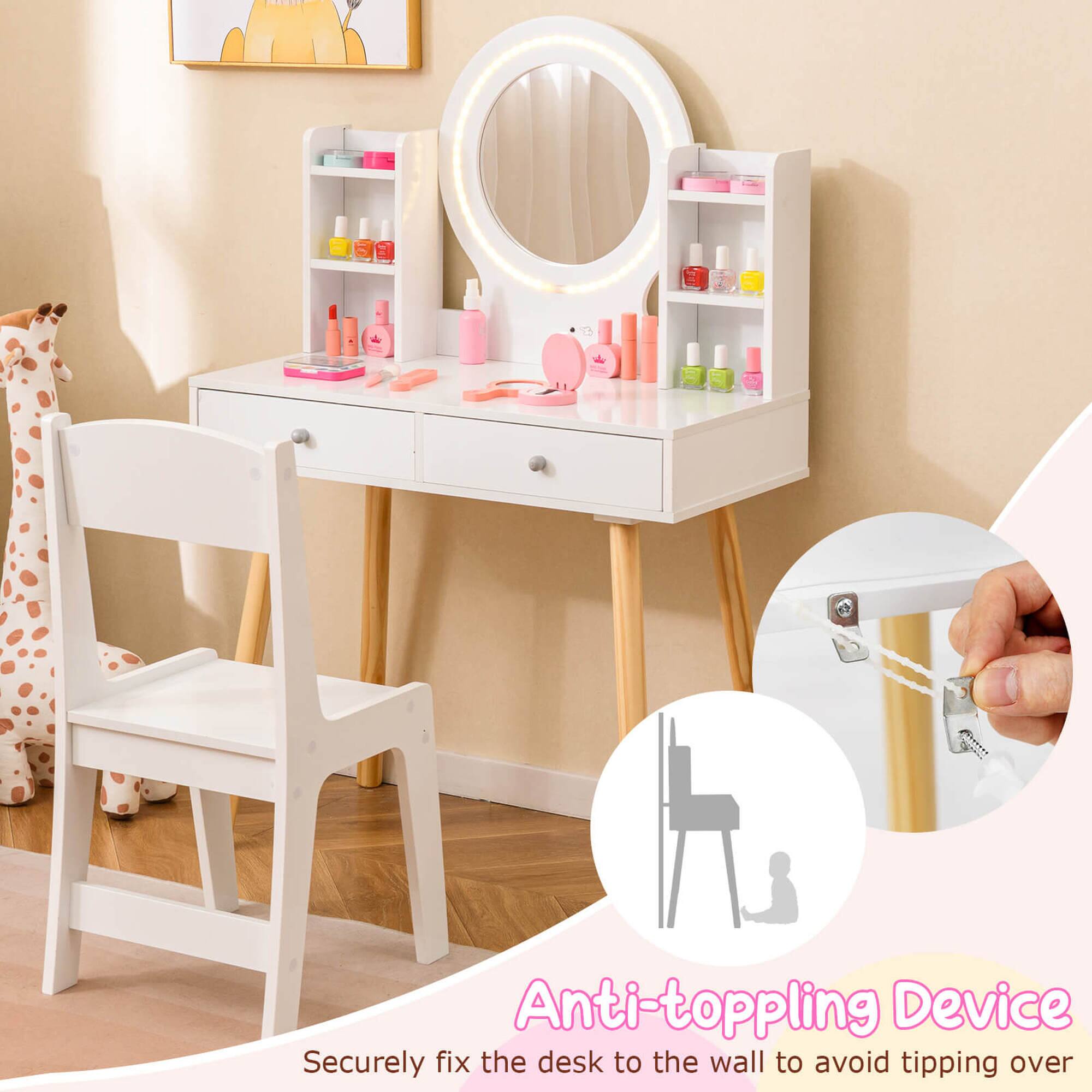 Anti-toppling Device: Securely fix the desk to the wall to avoid tipping over.