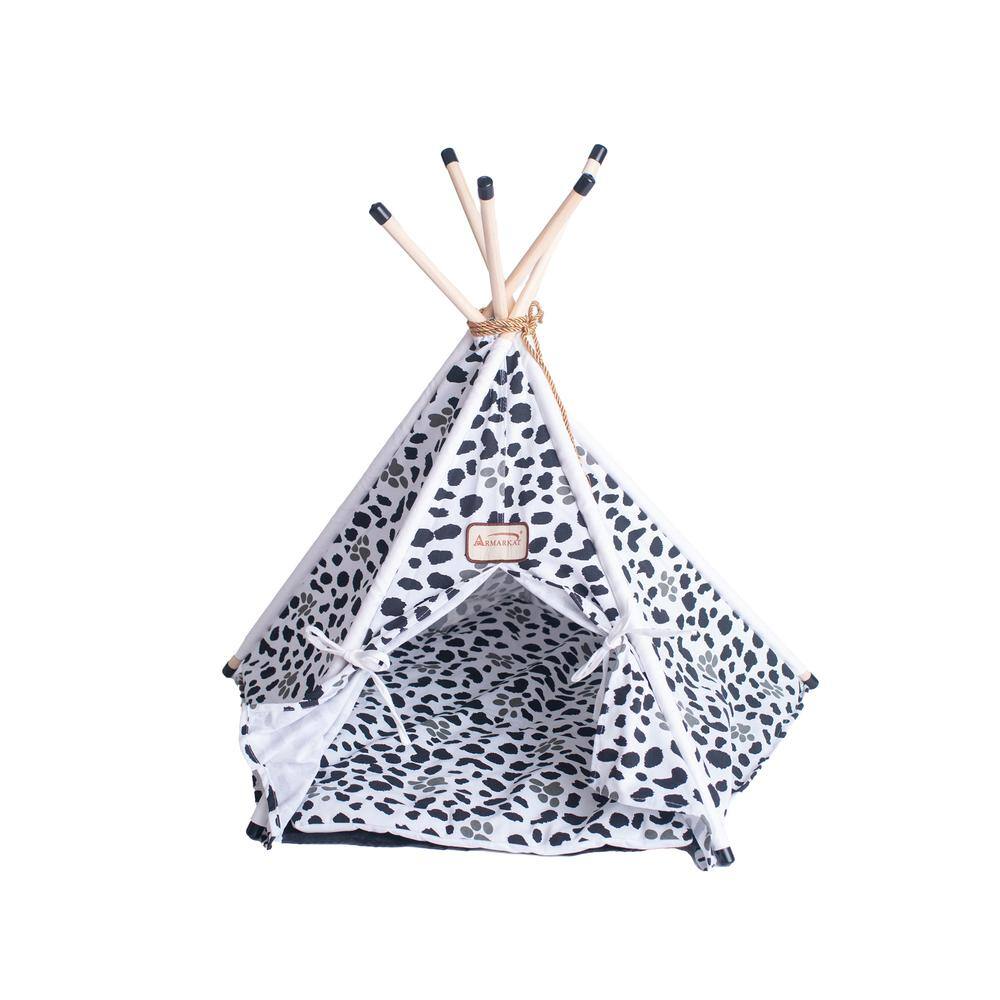 Alt View 5. Armarkat - Cat Bed Teepee Style White W/Black Paw Print - White.