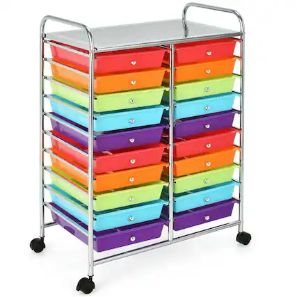 Front. Pefilos - 20-Drawer Storage Rolling Cart Studio Organizer, Craft Organizers and Storage, Multipurpose Organizer Cart for Home - Red.