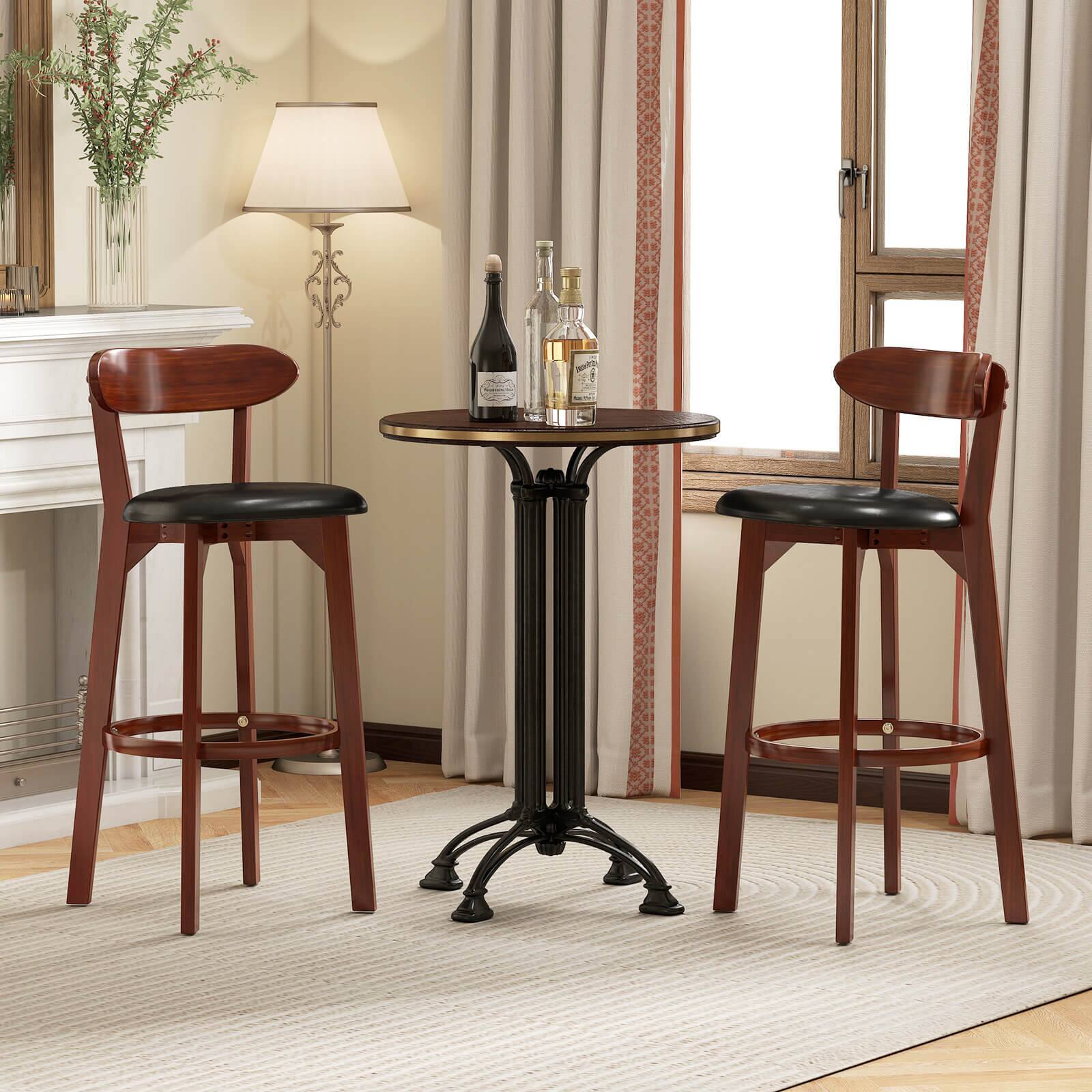 Alt View 2. Costway - Costway 30.5" Bar Stool Set of 4 with Curved Backrest & Footrest Counter Height Stools - Walnut,Black.