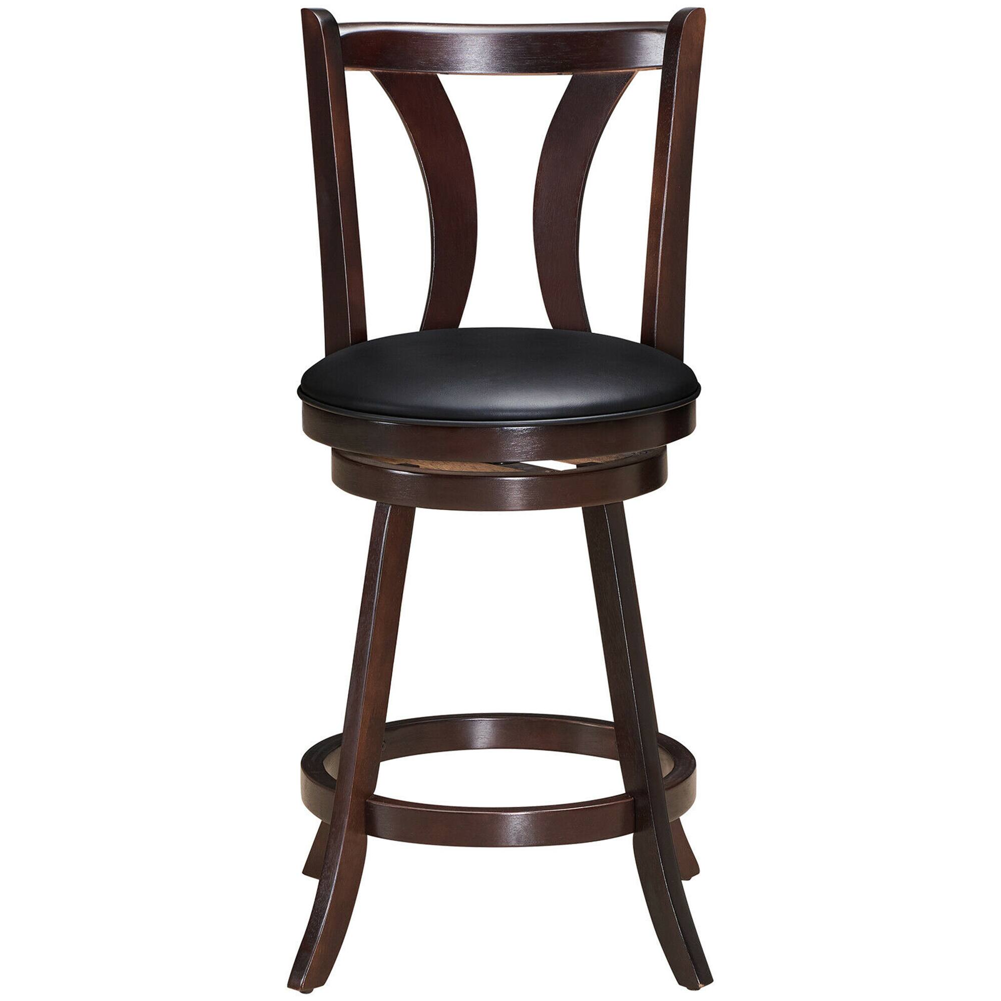 Alt View 4. Gymax - Gymax Set of 2 Swivel Bar stool 24'' Counter Height Leather Padded Dining Kitchen Chair - Brown.
