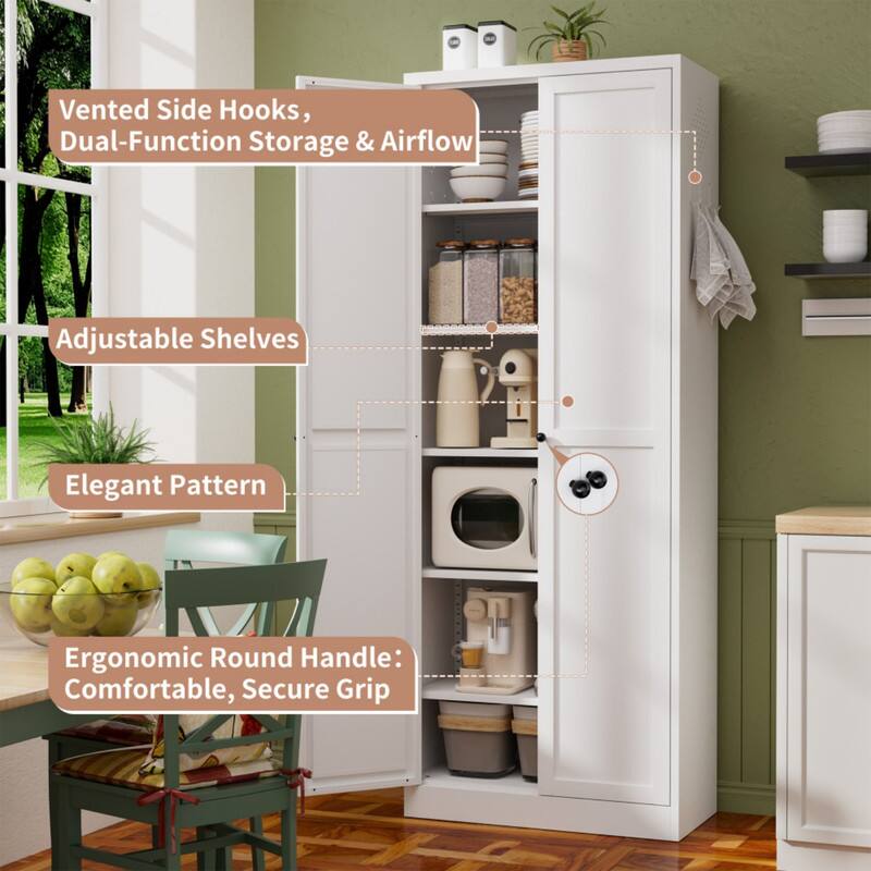 Vented Side Hooks, Dual-Function Storage & Airflow  
Adjustable Shelves  
Elegant Pattern  
Ergonomic Round Handle: Comfortable, Secure Grip