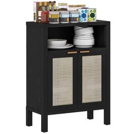 Homcom - Rattan Sideboard Buffet Cabinet with Storage, Modern Accent Cabinet with 2 Doors and Adjustable Shelf - Black