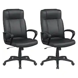 Gymax - 2PCS Faux Leather Office Chair Computer Desk Chair w/Rocking Function for Office - Black