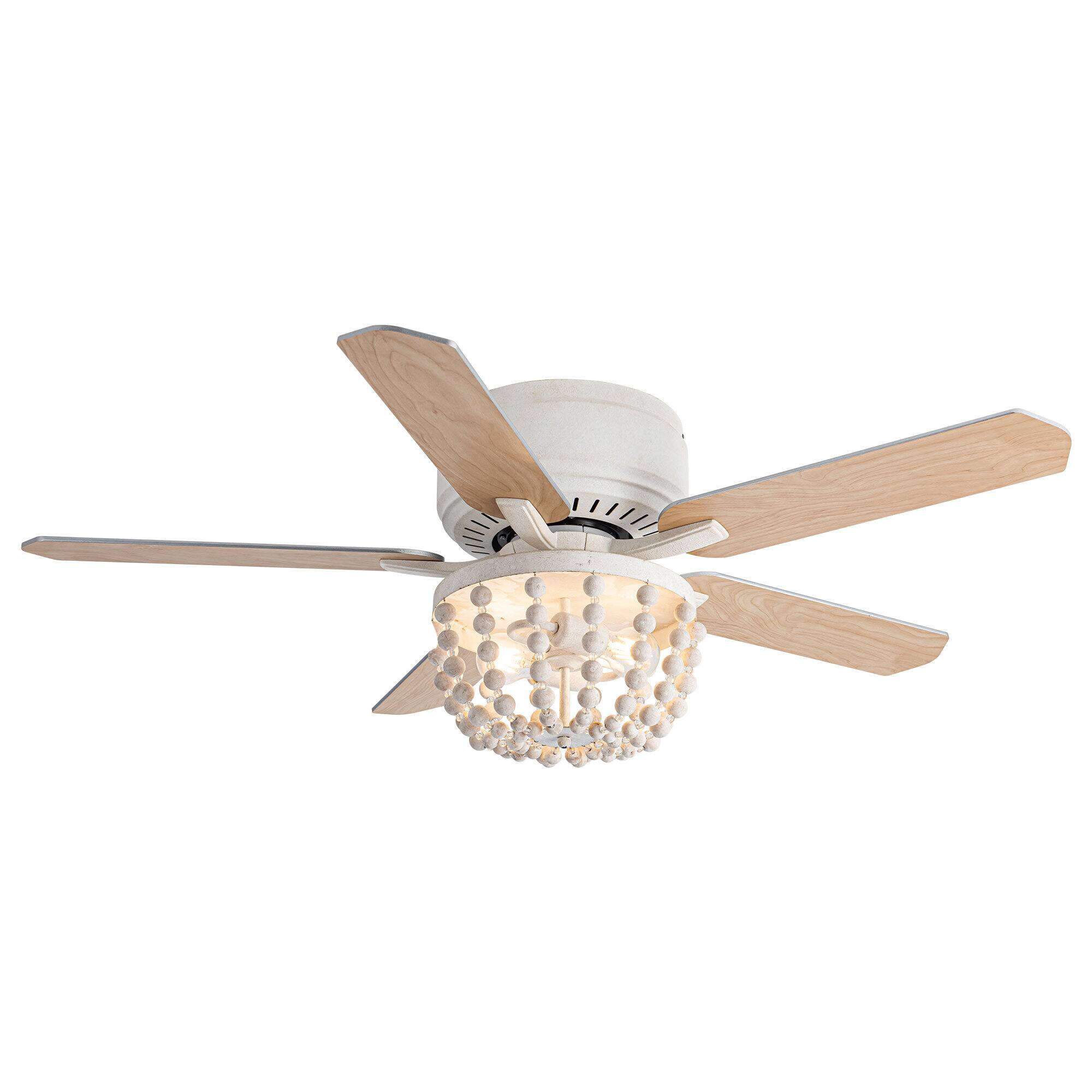 Alt View 1. Parrot Uncle - 48" Farmhouse Flush Mount Ceiling Fan with Light and Remote, White/Wood Grain Blades - Weathered Vintage White.