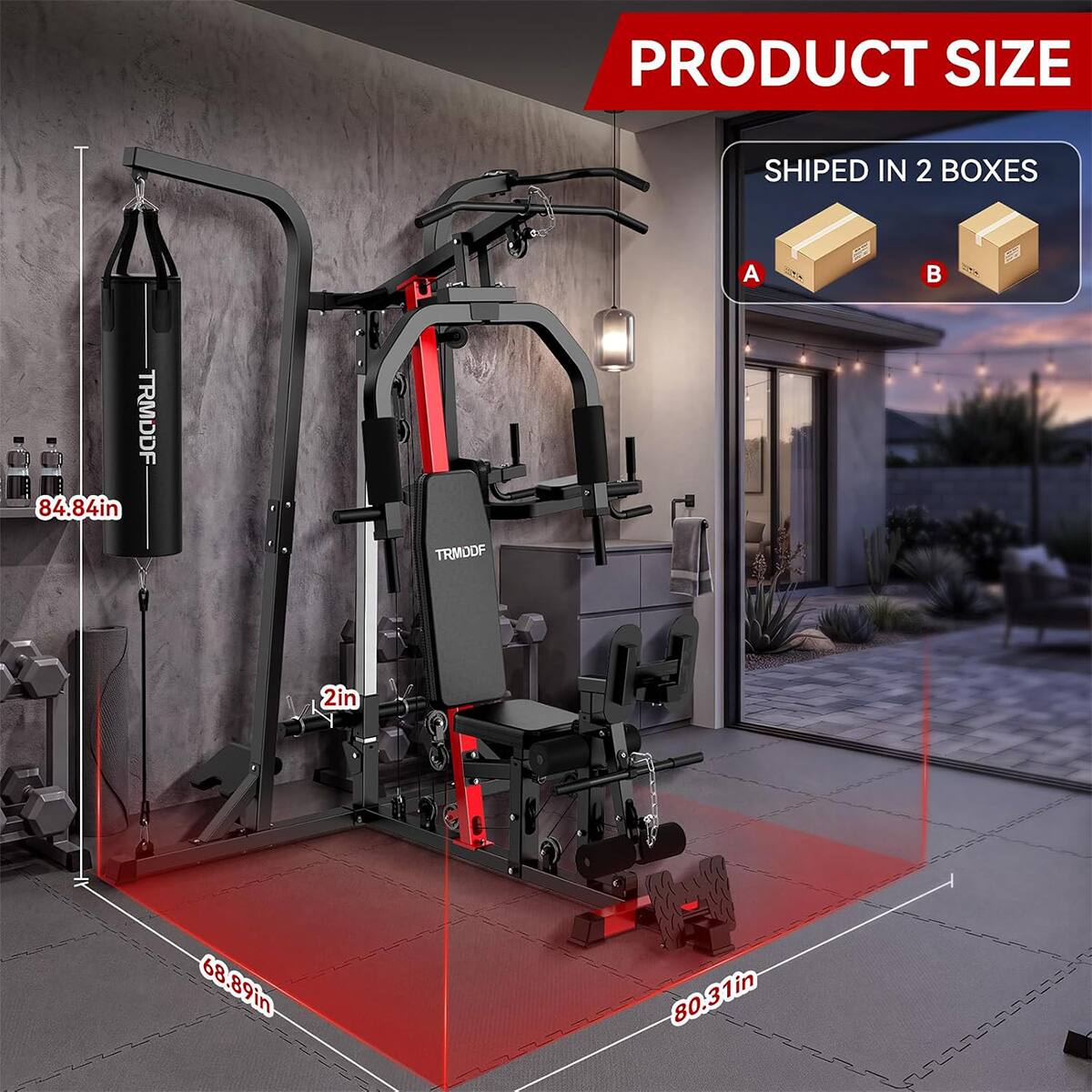 PRODUCT SIZE  
SHIPPED IN 2 BOXES  
TRMDDF 84.84in  
TRMDDF  
A  

2in  
68.89in  
80.31in