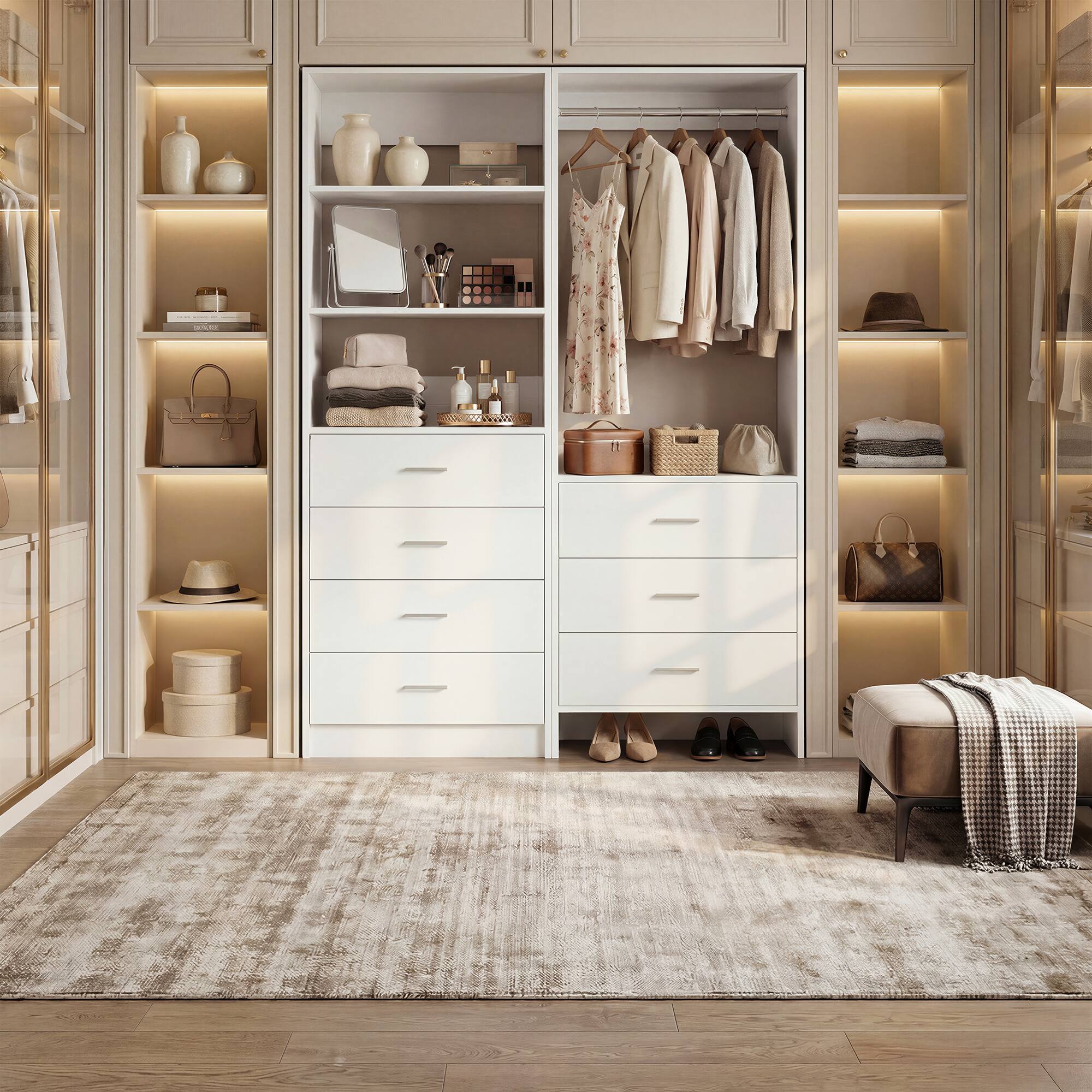 Alt View 3. Aheaplus - 45''  Closet Organizer System Set of 2 - with 7 Drawers, Hanging Rod and Adjustable Shelf - White.