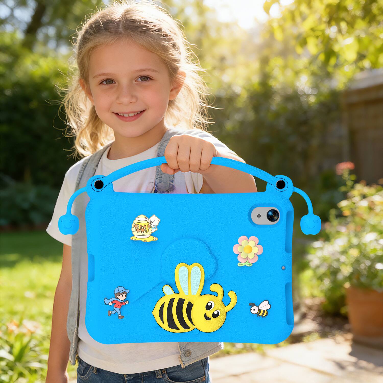 Alt View 1. Dteck - for Apple iPad mini (A17 Pro) 2024 & iPad mini 6 2021 8.3" Kids EVA Tablet Case,Shockproof Kickstand Cover + Handle - Blue.