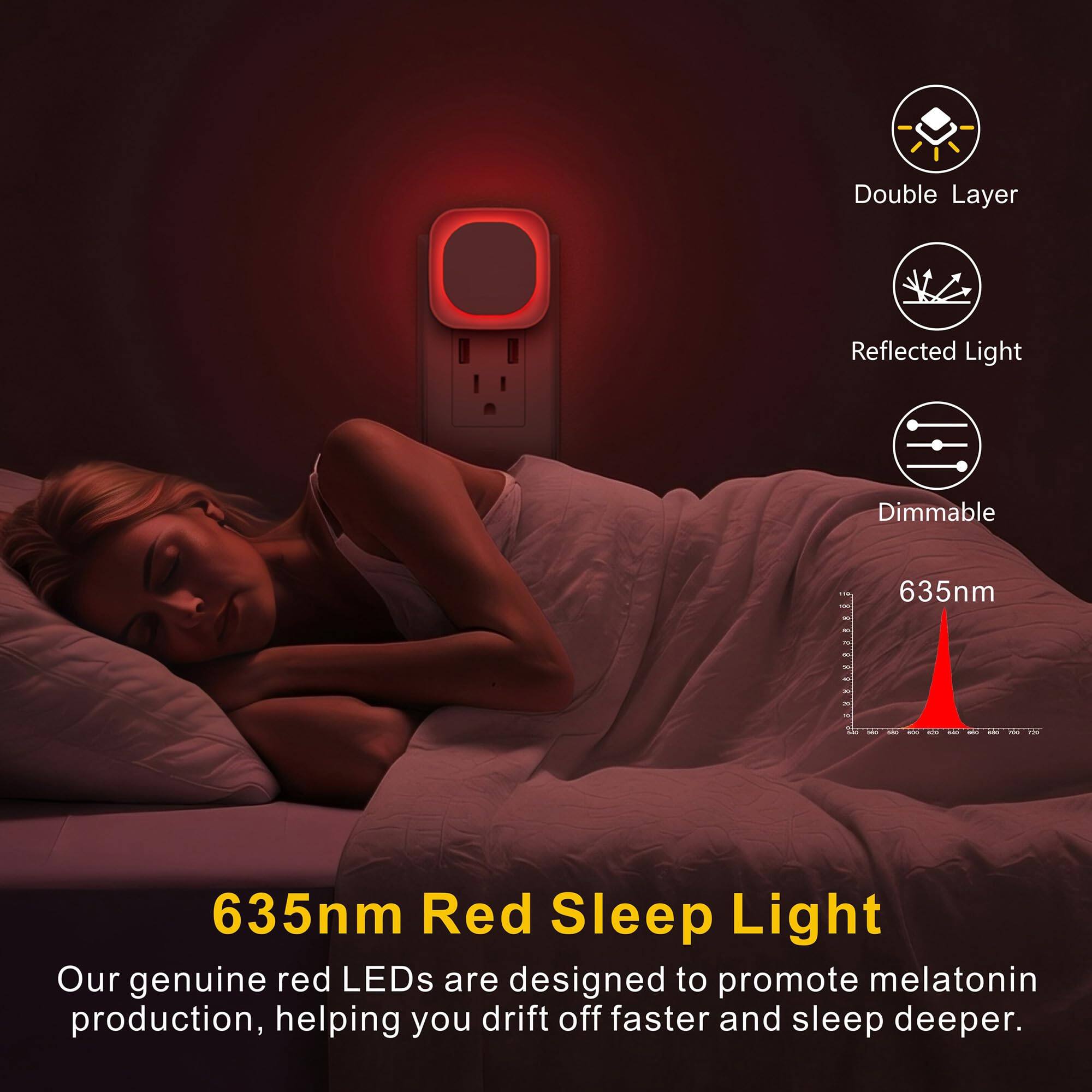 Double Layer Reflected Light Dimmable - 635nm - I E - H - 1 635nm Red Sleep Light

Our genuine red LEDs are designed to promote melatonin production, helping you drift off faster and sleep deeper.