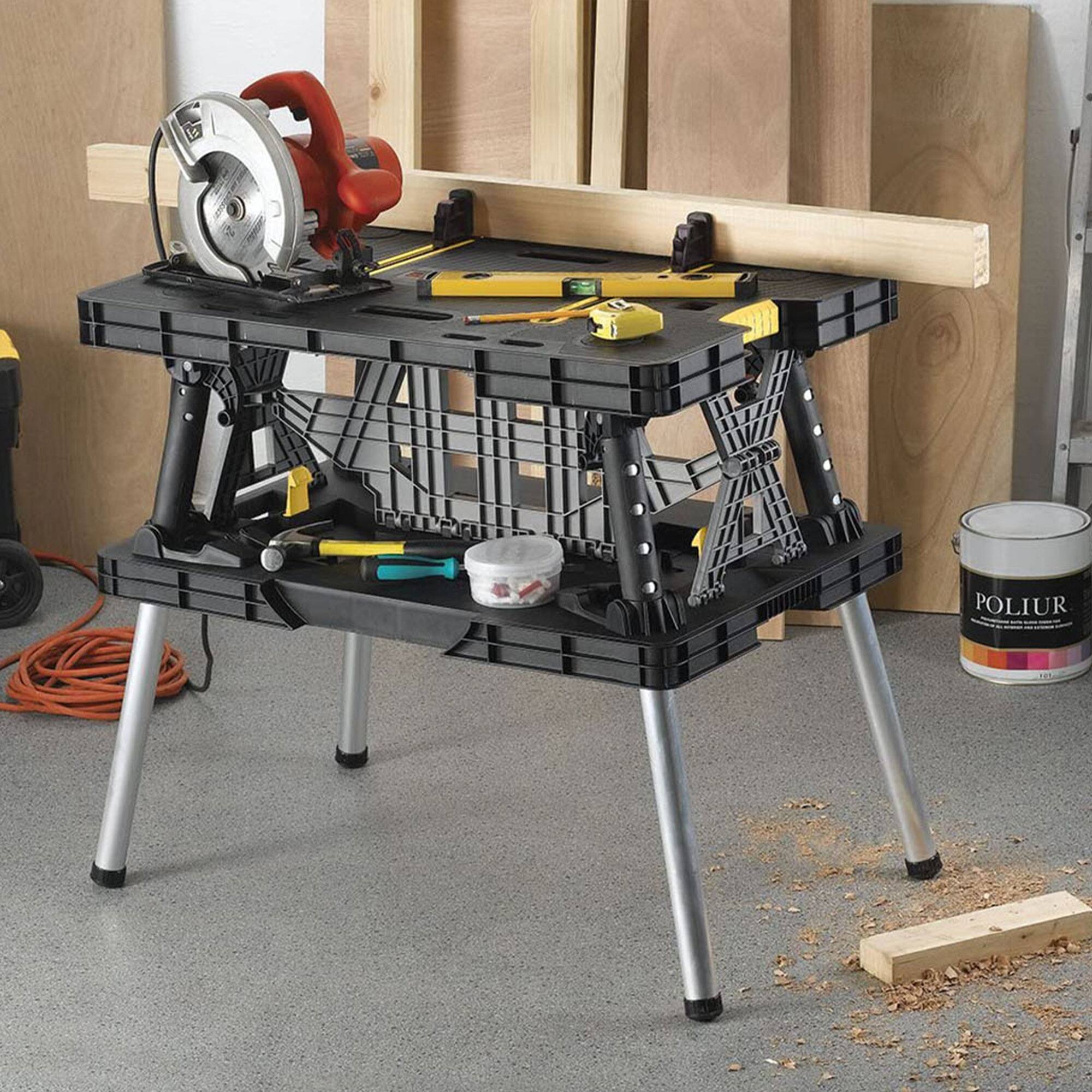 Alt View 4. Keter - Keter Portable Folding Table Tool Storage Stand Workbench Sawhorse w/ 12" Clamps - Multicolor.