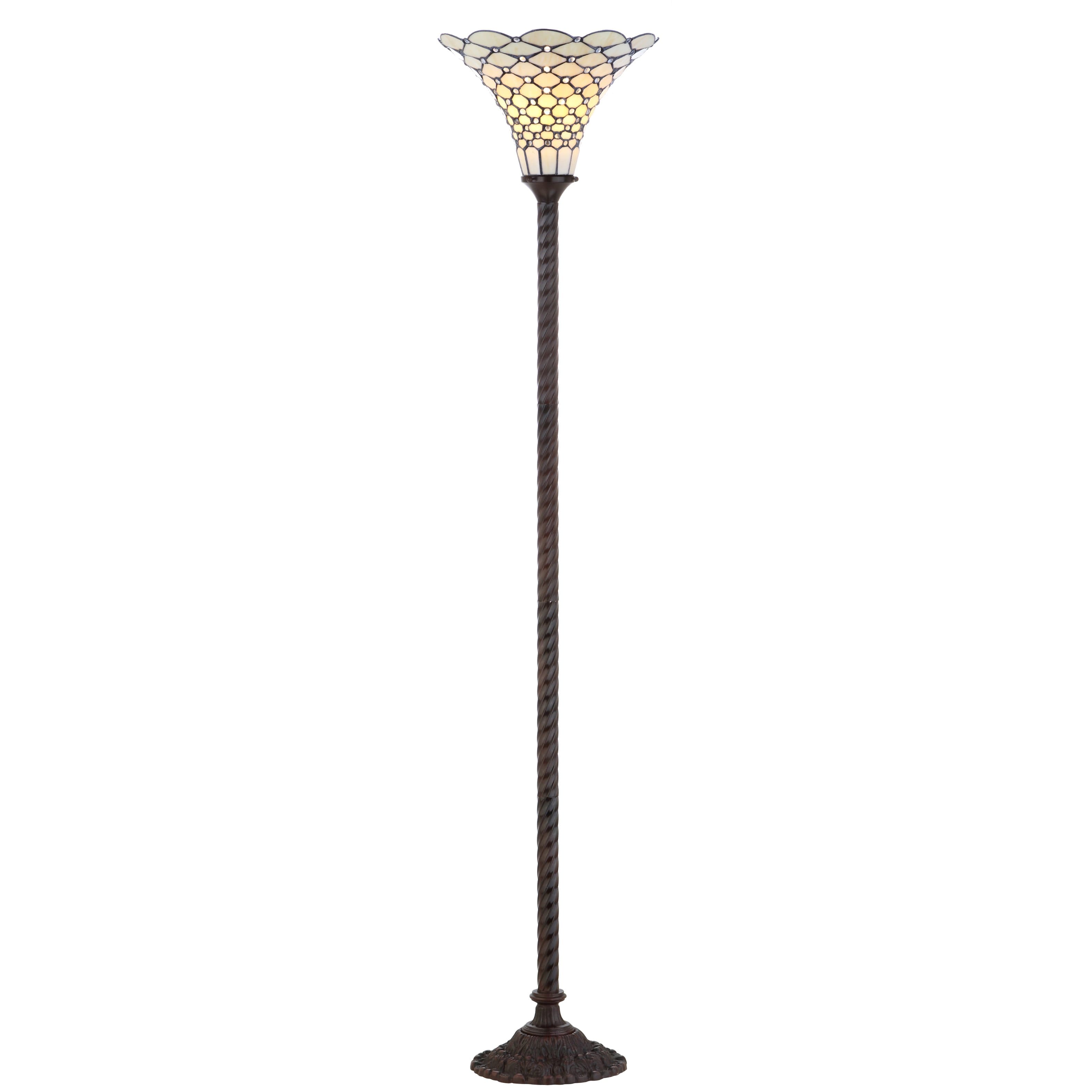 Jonathan Y - White Tiffany-Style 70" Torchiere LED Floor Lamp - Bronze