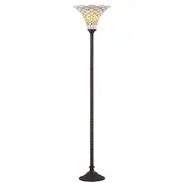 Jonathan Y - White Tiffany-Style 70" Torchiere LED Floor Lamp - Bronze